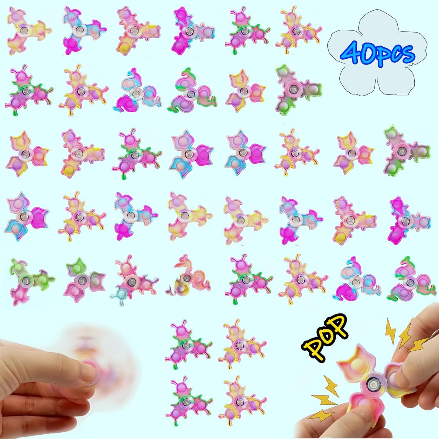 40 Pcs Pop Fidget Spinner Fidget Toys,Party Favors Supplies Birthday Gifts Goodie Bags Stuffers for Kids Adults,Sensory Toys for Anxiety ADHD Stress Relief,Carnival Treasure Box Toys Classroom Prizes