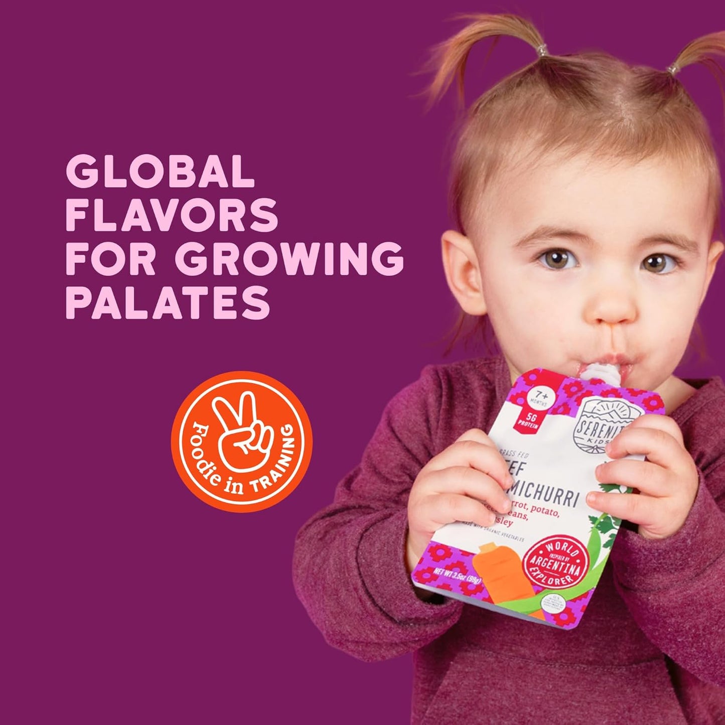 Serenity Kids 7+ Months World Explorers Beef Chimichurri Baby Food Pouches - Baby Puree Made with Organic Veggies & Ethically Sourced Beef - BPA-Free Pouches - 3.5 Oz, 6 Pack