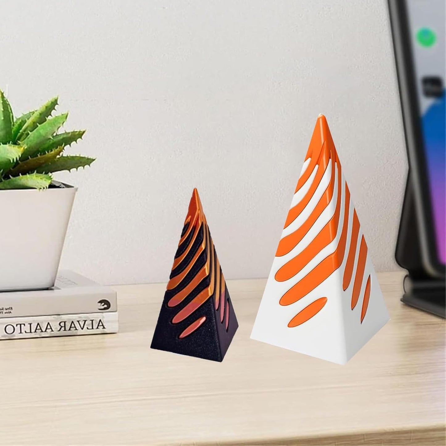 Impossible Pyramid Passthrough Sculpture,Pyramid Passthrough Sculpture-3D Printed Spiral Cone Toy Pyramid Decor Home Desktop Fidget Toys for Adults with Anxiety (Orange) (Black Orange)