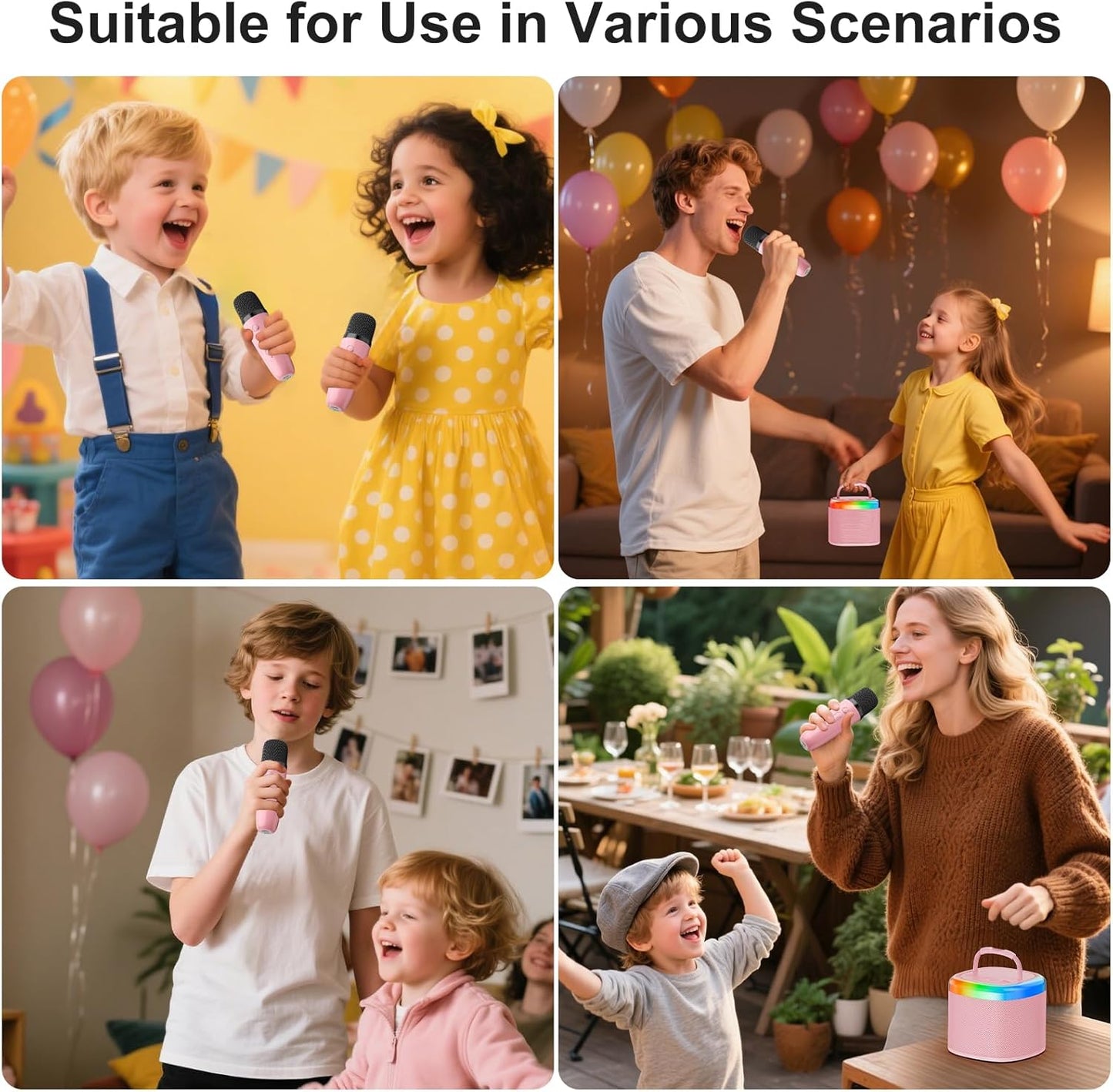 JYX Mini Karaoke Machine for Kids, Portable Bluetooth Karaoke Speaker Unpowered Cabinets with 1 Wireless Microphones and Party Lights and Adults, Birthday Gifts for Girls Boys Family Home Party(Pink)