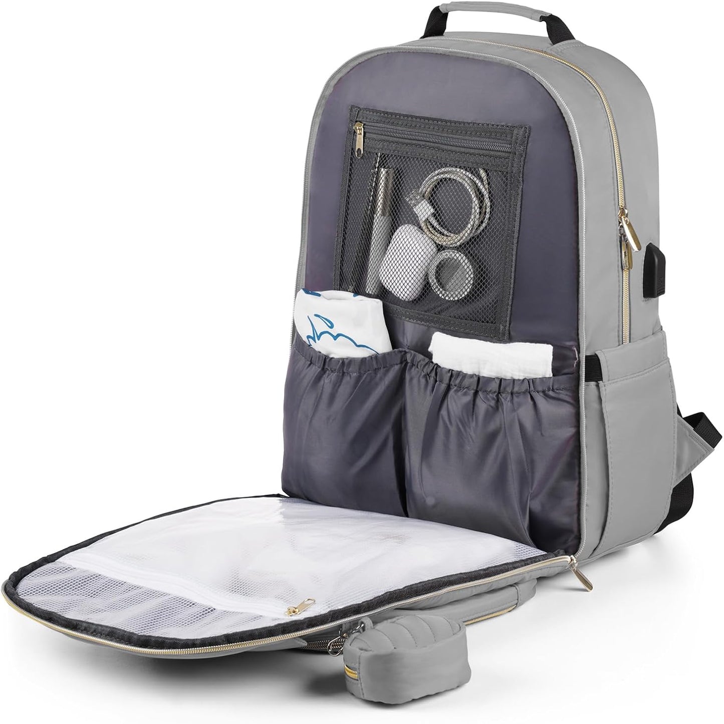 MOMUVO Diaper Bag Backpack, Quilted Baby Bag with Changing Pad and Stroller Straps and Pacifier Case, Large Travel Diaper Bags for Mom Dad, Grey