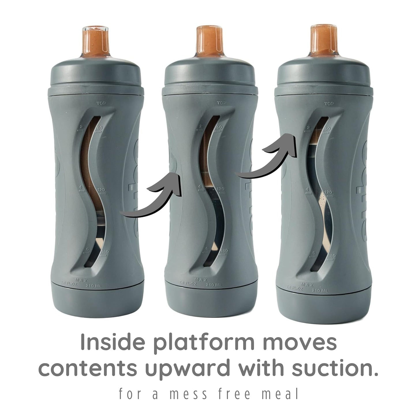 Subo Baby Food Bottle Starter Set | No Mess Baby Toddler Self Feeder | Squeeze Free Design for Purees, Smoothies, Yogurt, Oatmeal, or Thickened Liquids | Reusable Silicone Washable Cup (Charcoal)