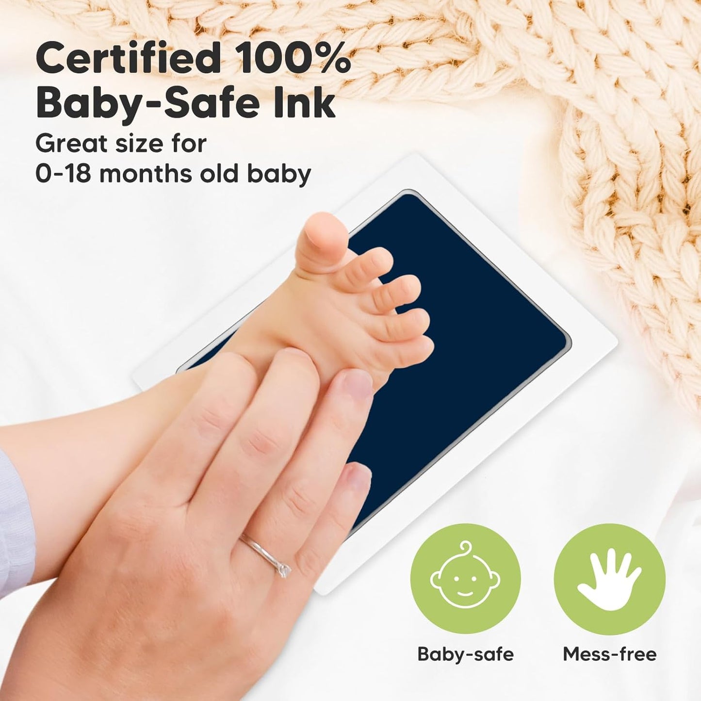 2-Pack Inkless Baby Hand and Footprint Kit - Mess Free Ink Pad for Newborn Keepsake, Dog Nose & Paw Print Kit, Clean Touch Ink Pad for Baby Hand & Footprints, Ideal New Mom Gifts (Navy, L)