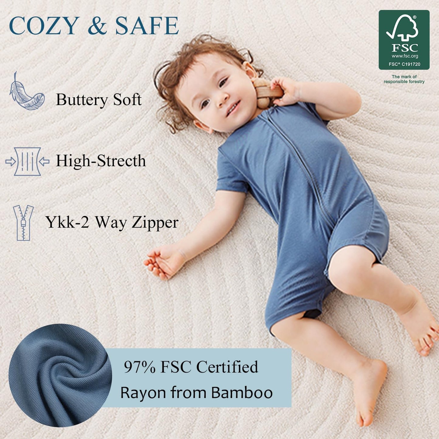JunNeng Baby 2 Pack Rayon of Bamboo Romper Sleeper 2 Way Zipper Short Sleeve Jumpsuit Zipper Footless One-piece