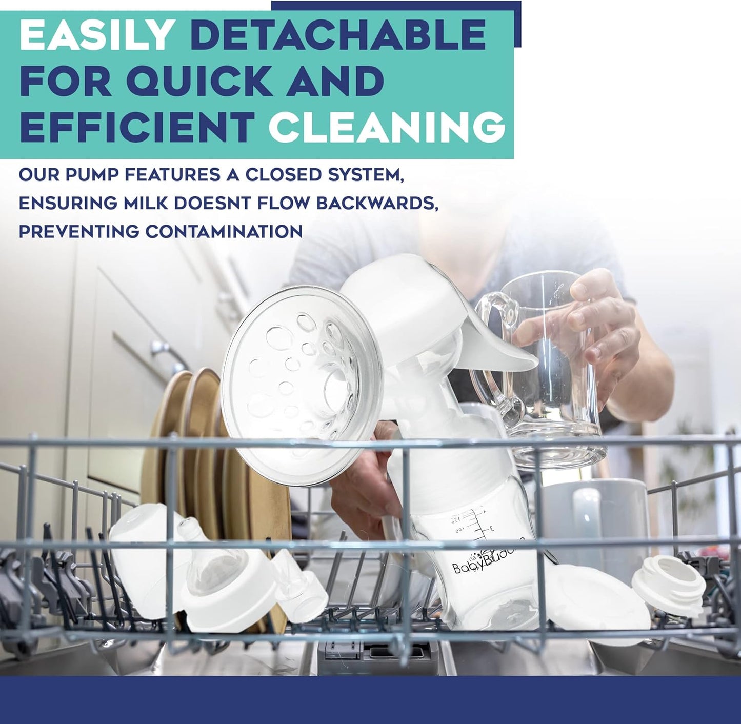 BabyBuddha Manual Breast Pump, Single Hand Expression Breastmilk Pump, Cordless and Portable, No Batteries or Power Needed, Soft Silicone Massage Cushion, BPA Free, Quiet, Dishwasher Safe, 1 Pack