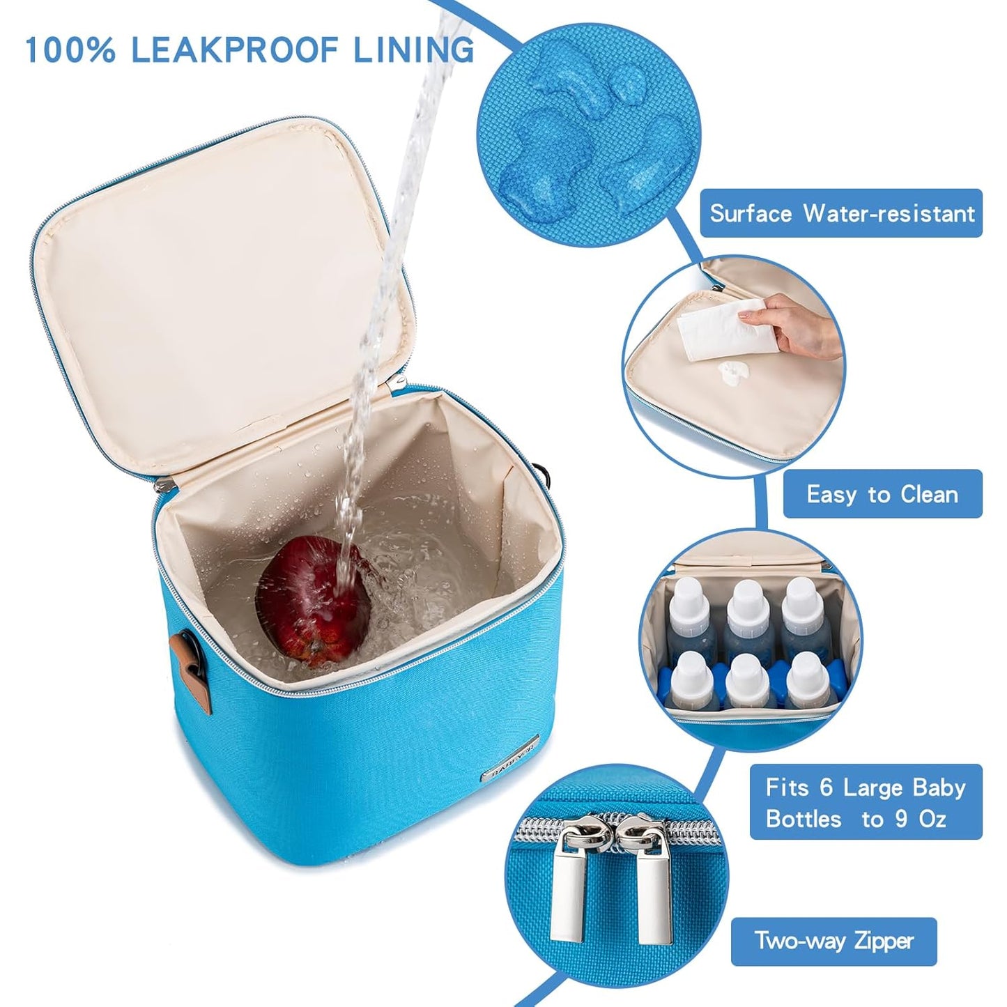 Breastmilk Cooler Bag with Ice Pack Fits 6 Baby Bottles Up to 9 Ounce, Baby Bottle Bag with Shoulder Strap for Nursing Mom Daycare, Blue