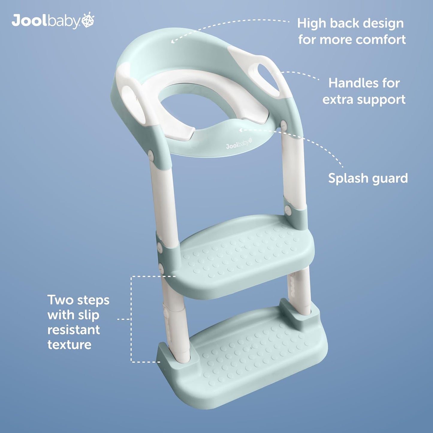 Jool Baby Potty Training Seat with 2 Step Ladder for Toddlers - Soft Cushioned Seat & Splash Guard, Adjustable Height (Aqua)