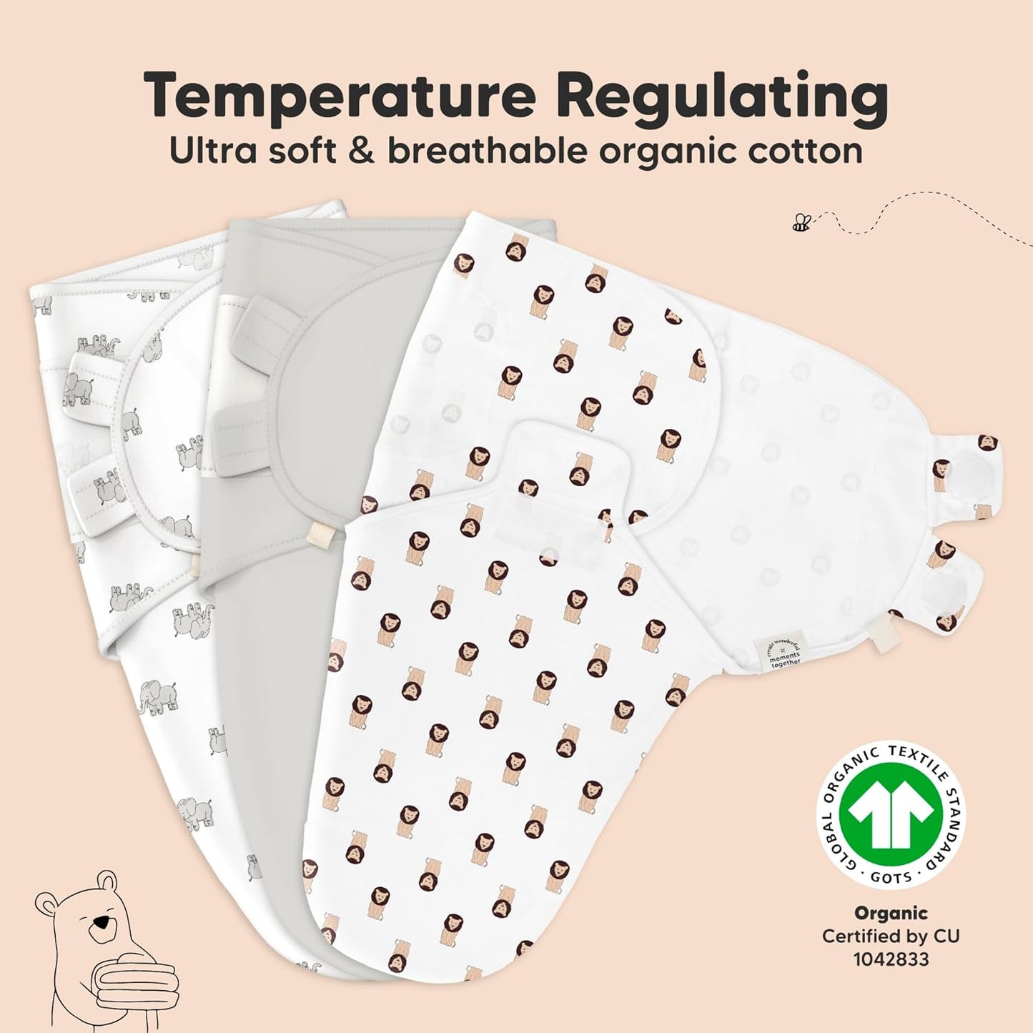 3-Pack Organic Baby Swaddle Sleep Sacks - Swaddles for Newborns, Infant 0-3 Months, Baby Girls, Boys, Soft & Snug Newborn Sleep Sack, Nursery Swaddling Blankets (The Wild 2)