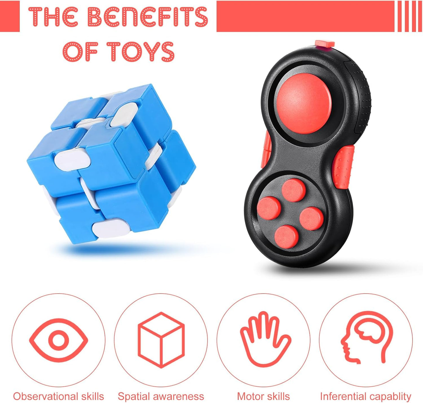 Junkin Bulk Fidget Pad Controller and Cube Toys Party Favors Mini Blocks Game Controller for Anxiety and Stress Relief Birthday Return Gifts Stocking Stuffers for Boy and Girl(48 Pcs)