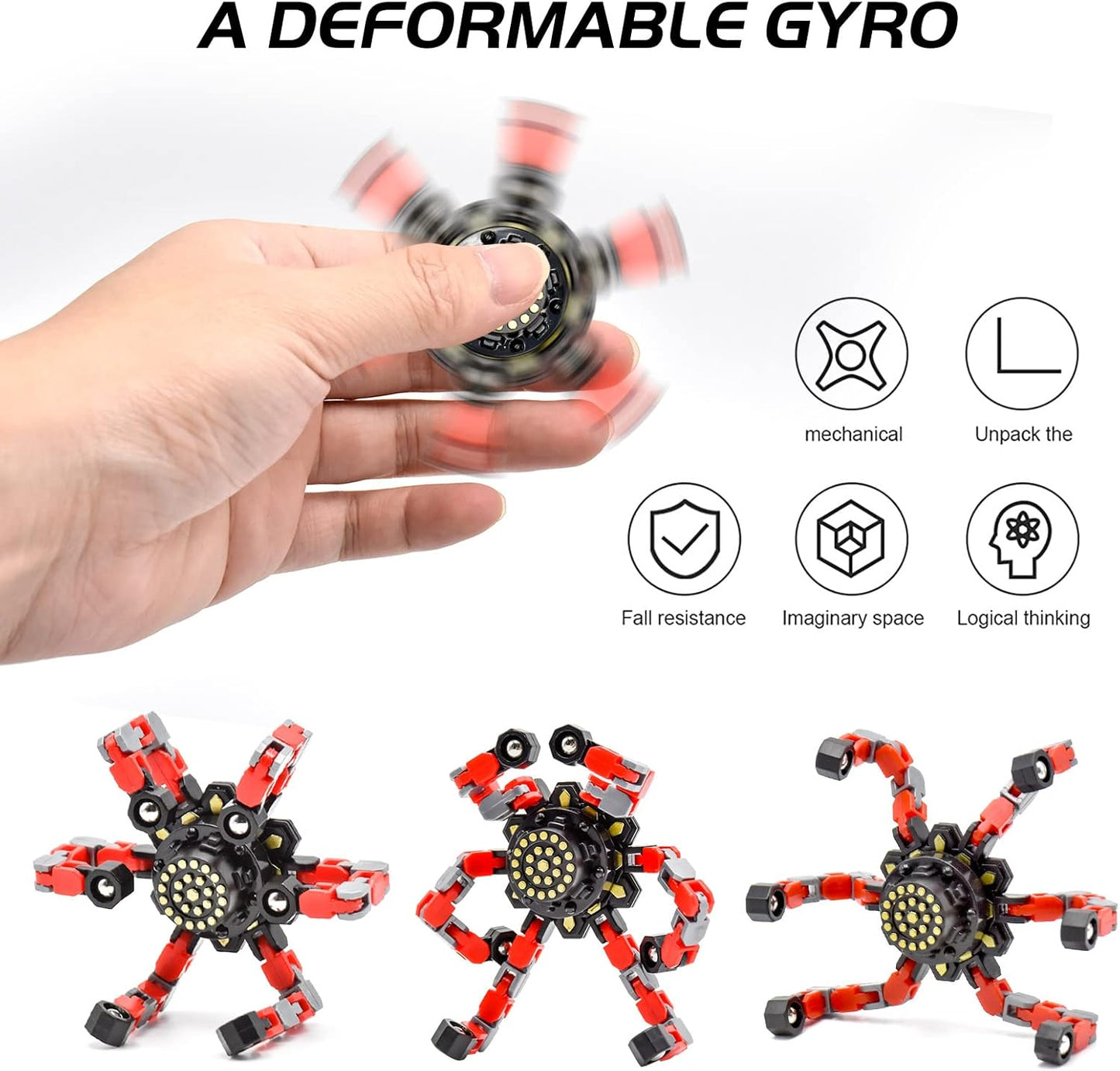 4 PCS Fidget Spinner Sensory Toys,Creative Top Spinning Stress Relief Hand Toy,Transformable Chain Mechanical Spiral Twister Fingertip Gyro Anti-Anxiety Toys for Adults and Kids