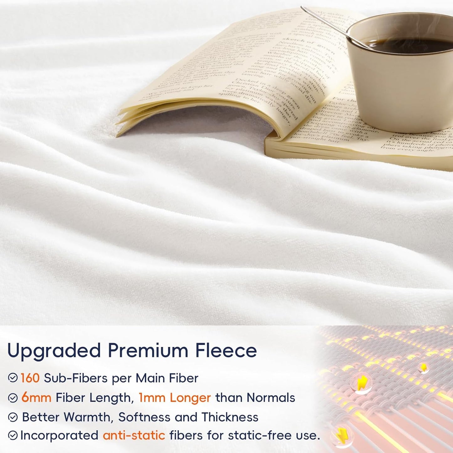 PHF Ultra Soft Fleece Blanket King Size, No Shed No Pilling Luxury Plush Cozy 300GSM Lightweight Blanket for Bed, Couch, Chair, Sofa Suitable for All Season, 108" x 90", White