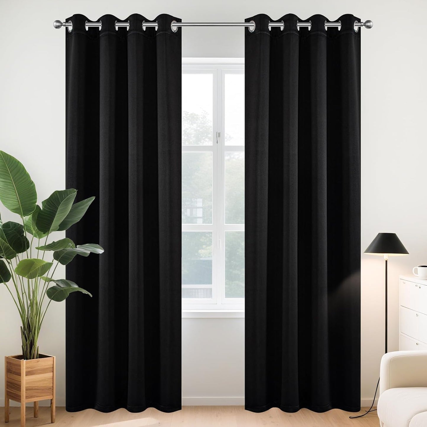 Joydeco Blackout Curtains 90 Inches Long 1 Panel, Thermal Insulated Long Curtains& Drapes 1 Piece, Room Darkening Grommet Drapes for Living Room Bedroom Window (W70 x L90 Inch, Black)