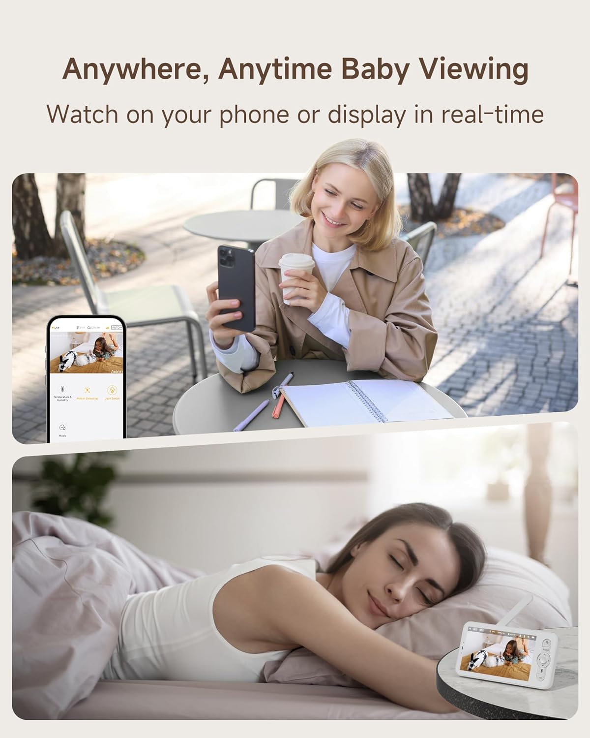 ARENTI Smart Baby Monitor with Camera and Audio, 1080P PTZ Camera with 5-inch Screen, Free Smartphone App, 2.4G WiFi, Auto Tracking, Temp Sensor, Lullaby, Night Vision, 2-Way Talk, Vox Mode(B2S Kit)