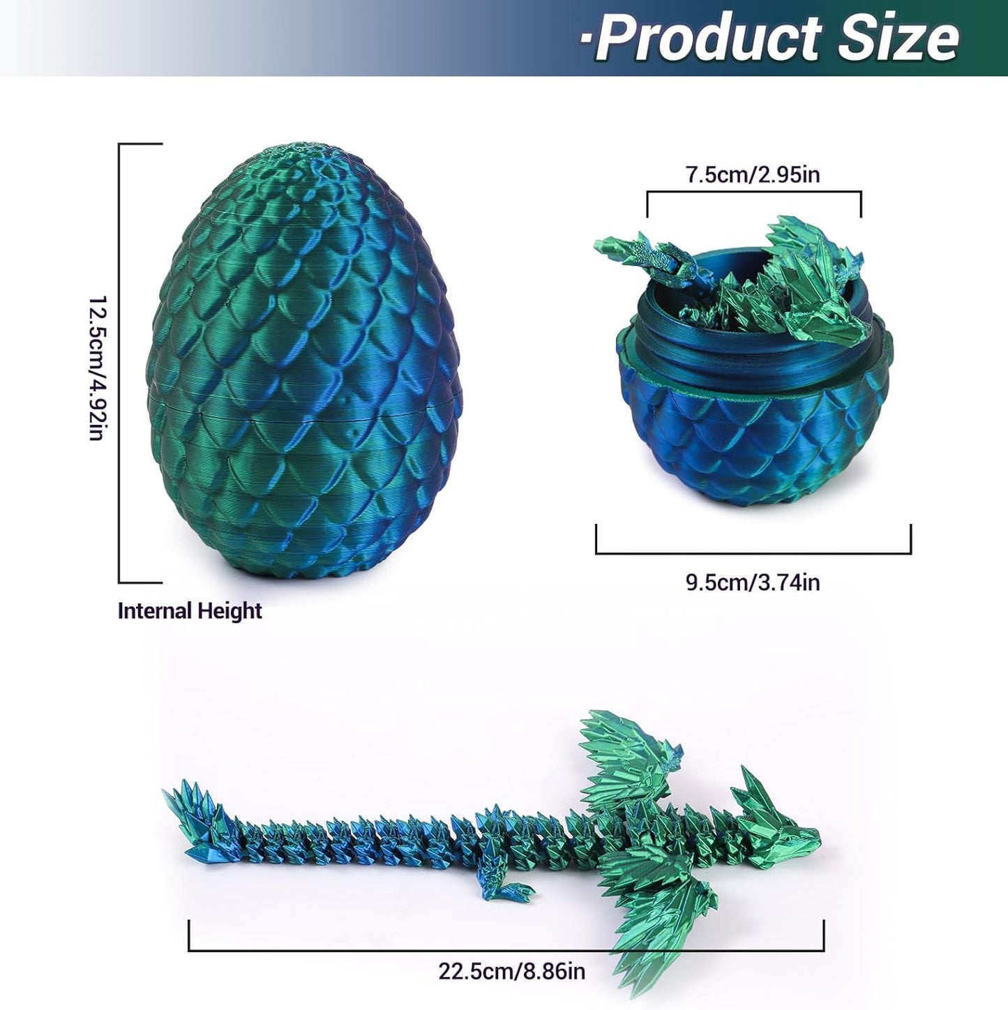 Antetek 3D Printed Dragon with Wings，3D Printed Dragon Egg，3D Printed Dragon in Egg， Movable Articulated Crystal Dragon Eggs with Dragon Inside with Wings
