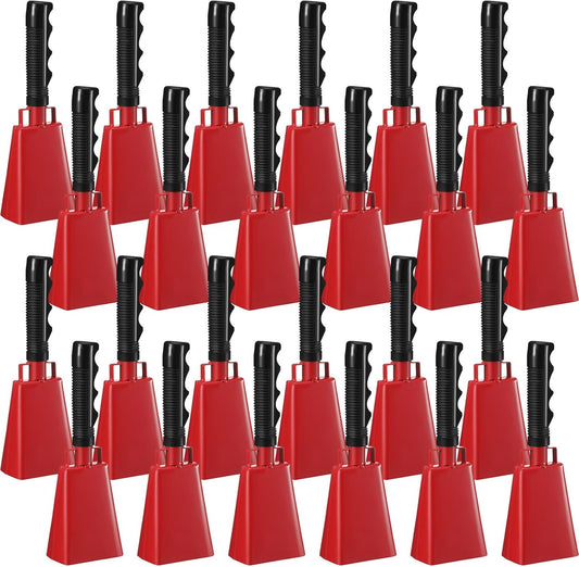 24 Pcs Cow Bell Cheering Bell Cow Bells Noise Makers for Sporting Events Football Cowbell with Handle Loud Musical Instrument for Sports School Classroom Alarm(red,9 '')