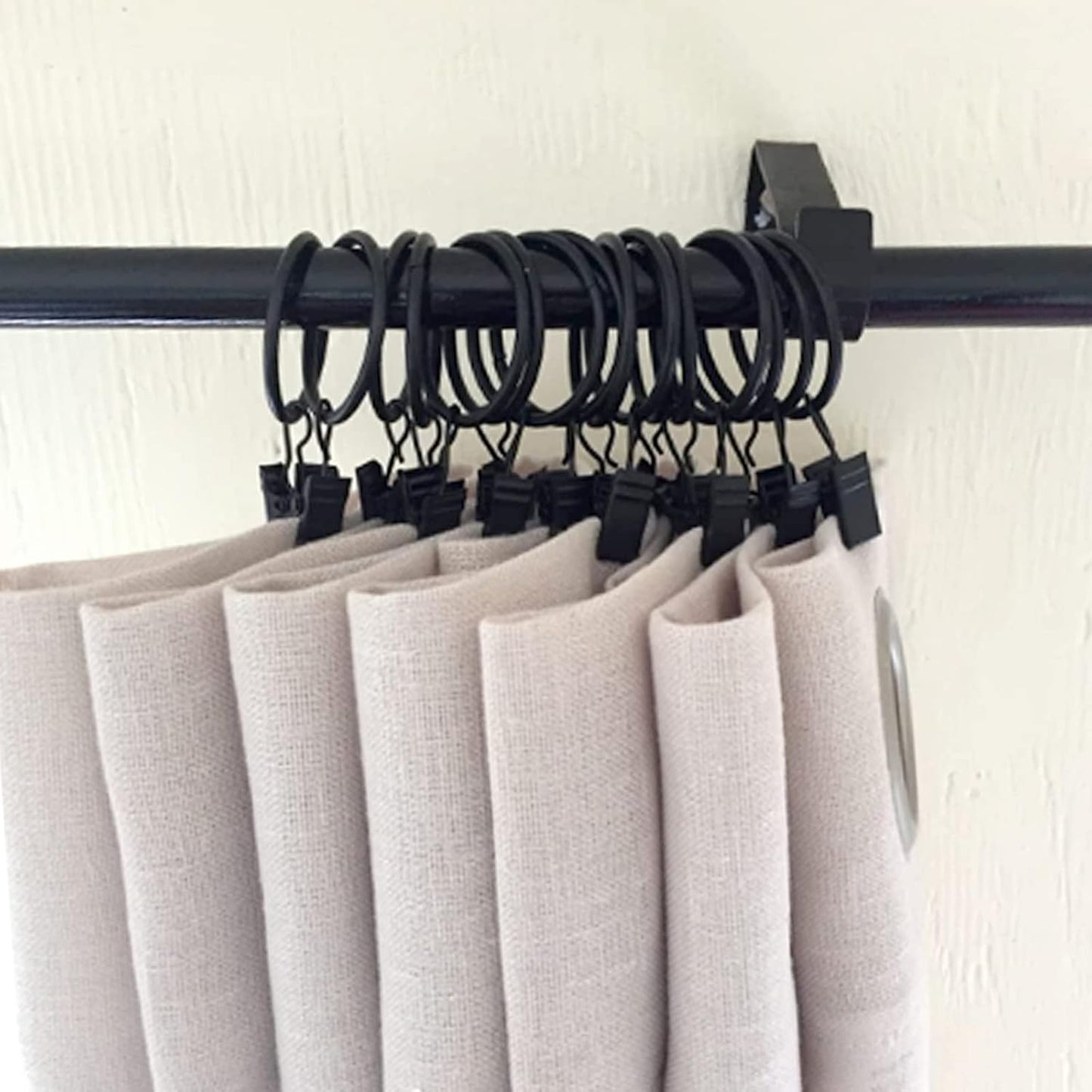 40 Pack Black Curtain Rings with Clips, Curtain Hooks Hangers Clip Rings for Hanging Drapes Bows Hat, Drapery Rings 1.26 in I D, Fits up to 1 in Diameter Curtain Rod.