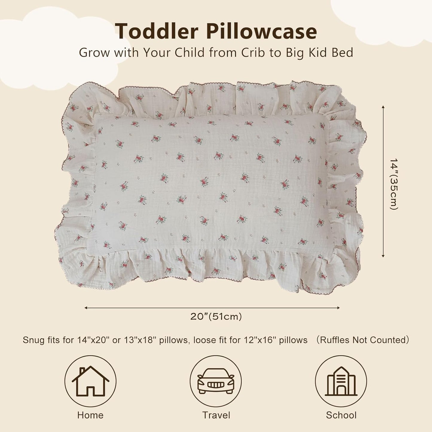 BuLuTu Toddler Pillowcase Cotton Muslin Kids Pillow Cases with Envelope Closure Soft Pillow Protectors Toddler Boys Girls Small Pillow Covers for Sleeping Traveling, 1 Piece,Berry Pattern,14"x20"