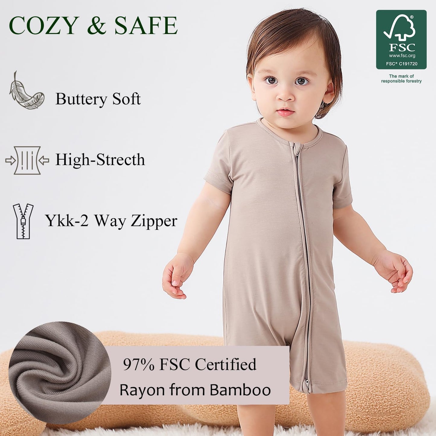 JunNeng Baby 2 Pack Rayon of Bamboo Romper Sleeper 2 Way Zipper Short Sleeve Jumpsuit Zipper Footless One-piece