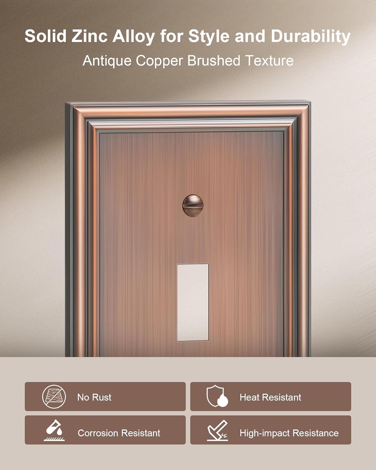 4-Pack Single Toggle Light Switch Cover Plate, Durable Solid Zinc Alloy Decorative Switch Plate Covers, Antique Copper 1 Gang Wall Plate, Corrosion Resistant