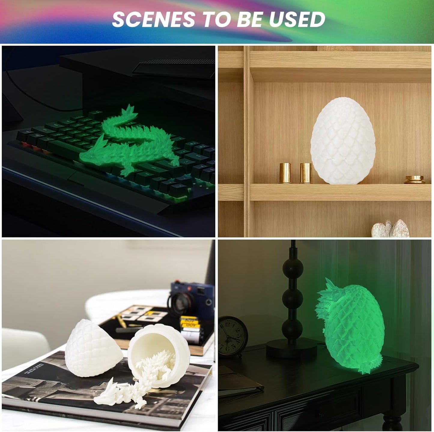 3D Printed Dragon Egg, Dragon Eggs with Dragon Inside, Crystal Articulated Dragon, Mystery Dragon Egg Fidget Toy, 3D Dragon Eggs Surprise Fidget Toy (Luminous Green)