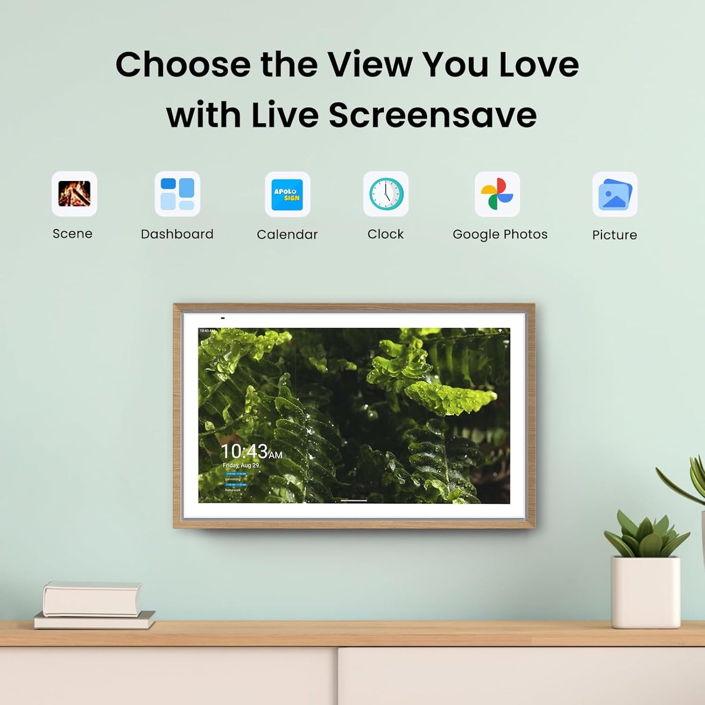 ApoloSign 15.6-inch Digital Calendar: Dual Mode Calendar with Google Play & Multi-calendar Sync, Electronic Planner & Chore Chart, Smart Touchscreen, Interactive Display for Family Schedules (Teak, 15.6")