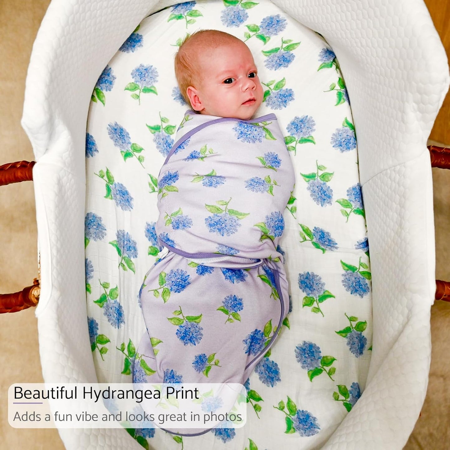 LollyBanks Baby Swaddles 100% Organic Cotton, 3-6 Months Baby Girl Swaddles with Easy Change Zipper, Swaddle Sack for Newborn Girls (Hydrangea Print)