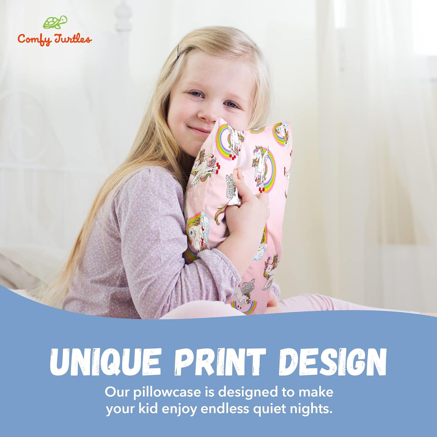 Toddler Pillowcase 13 x 18 Cotton Unicorn Pillows for Girls, Small Pillow Cases for Travel Pillows, Toddler Pillowcase Character - Pink Cute Unicorns