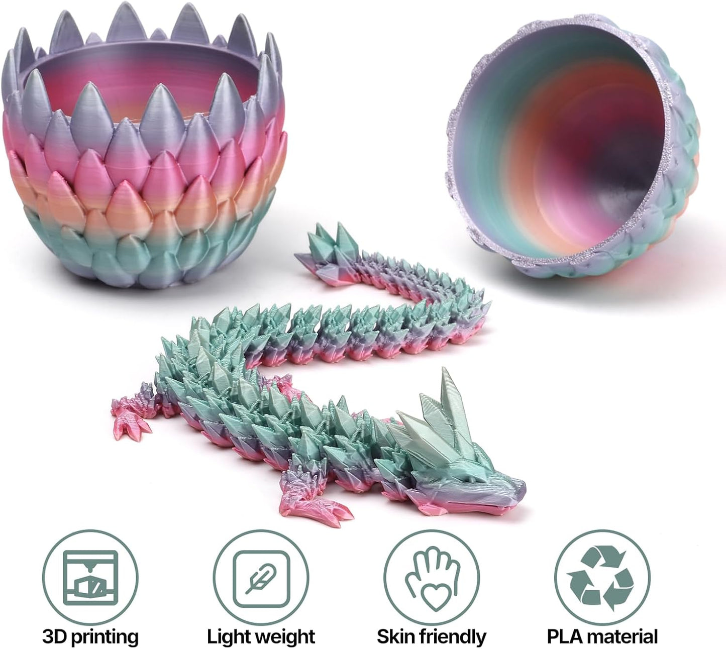 3D Printed Dragon Toy 12" Crystal Dragon Fidget Executive Desk Dragon Egg