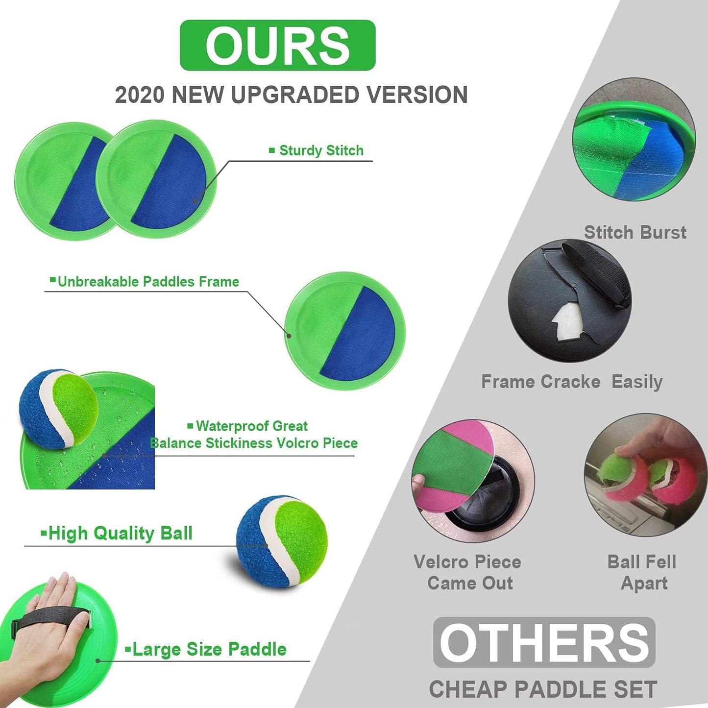 Jalunth Ball Catch Set Games Toss Paddle - Beach Toys Back Yard Lawn Outdoor Pool Backyard Camping Throw Age 3 4 5 6 7 8 9 10 11 12 Years Old Boys Girls Kids Adults Family Outside Easter Gifts Green