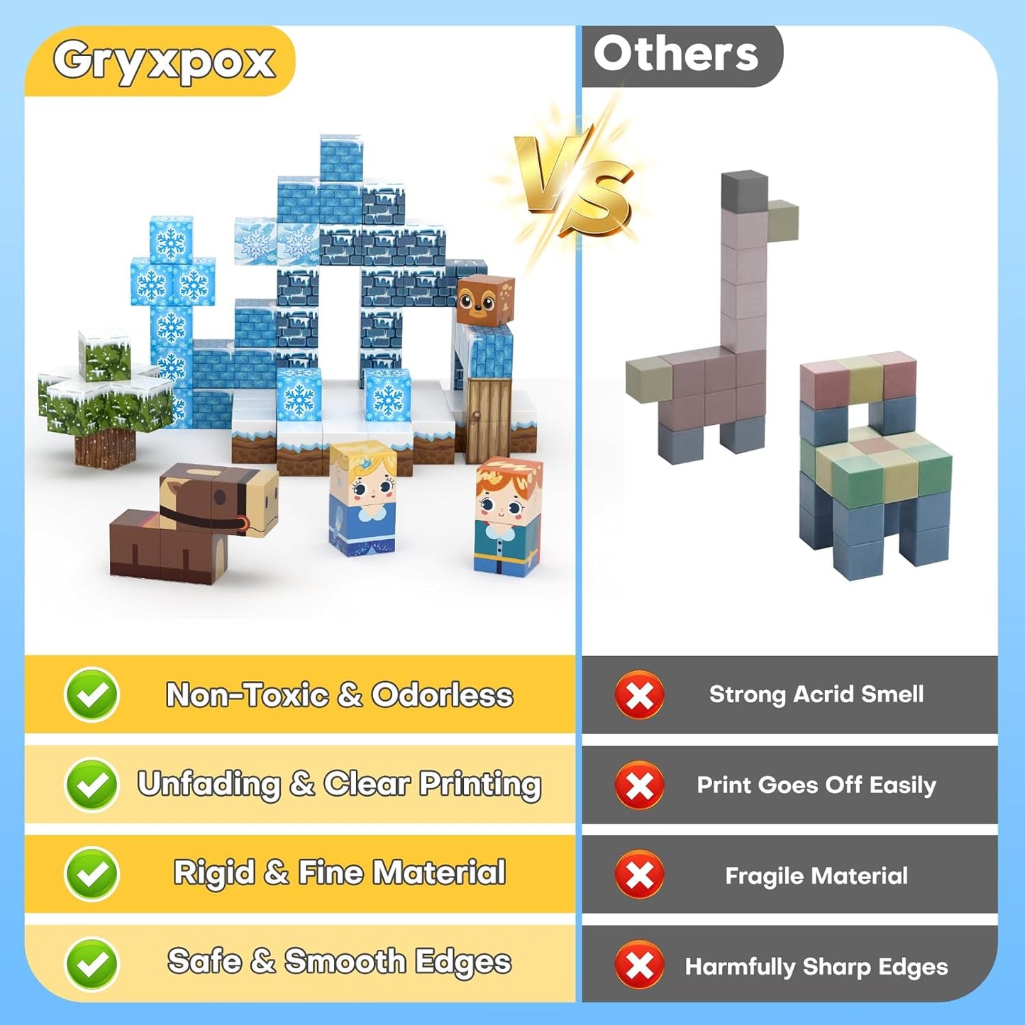 100pcs Magnetic Blocks, Magnetic Blocks for Kids Ages 4-8, Magnetic Cubes Sets for Frozen Princess Castle Build, Stacking Magnets for Kids, Birthday Gifts for Boys and Girls Age 3+ Years Old