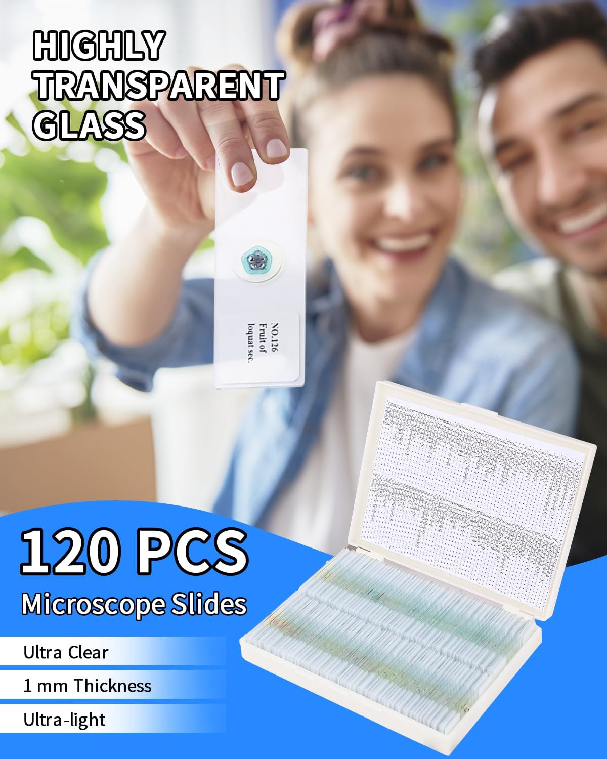 120-Pcs Microscope Slides with Specimens,Pre-Made Glass Slides with Specimens,Educational Microscope Slides and Covers for Young Scientists,Perfect for Biology Class and Experiments