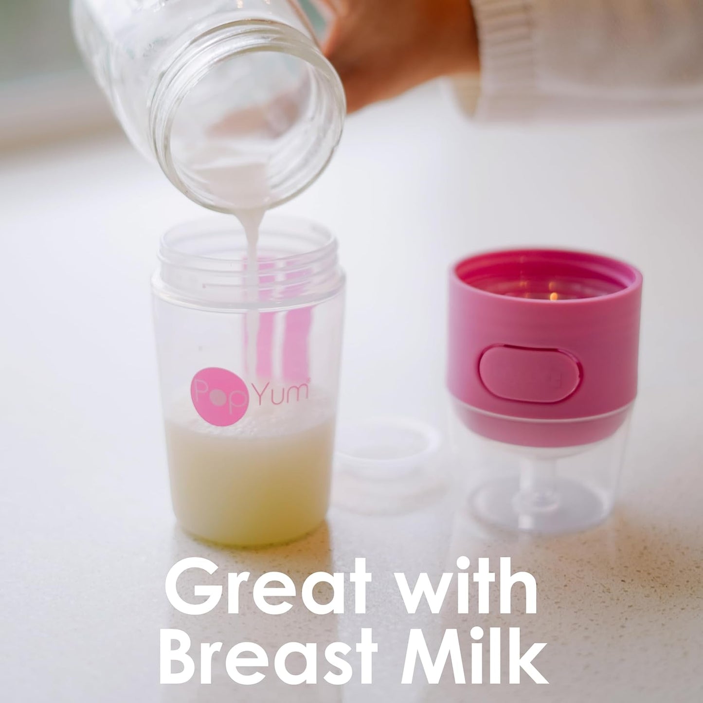 PopYum Pink Formula Making Baby Bottle Starter Set, 4-Pack, 2X 5oz Bottles with #1 Slow Flow Nipples + 2X 9oz Bottles with #2 Medium Flow Nipples, Mixing, Dispenser