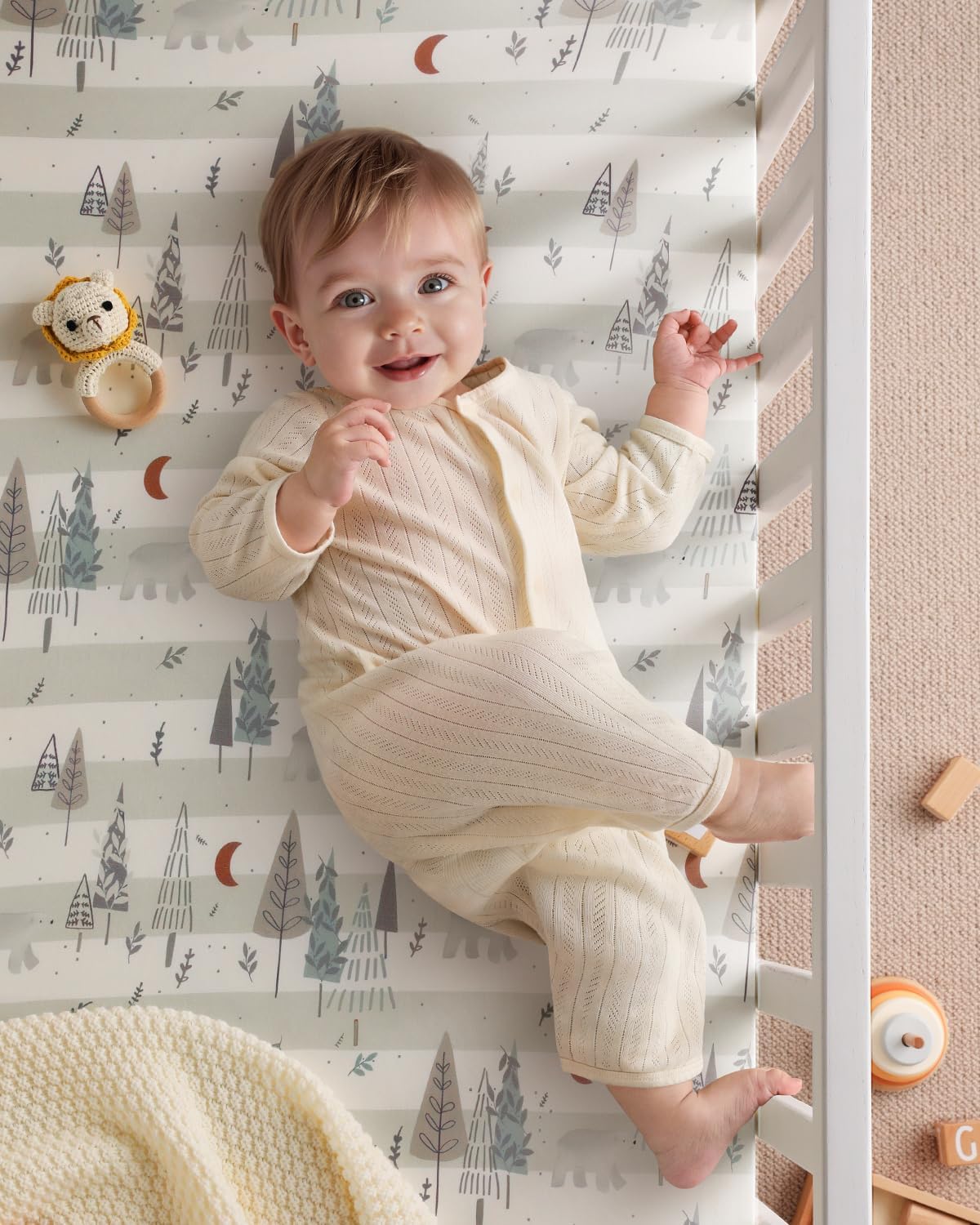 Yoofoss Baby Crib Sheets 2 Pack for Boys and Girls - 52x28 Fitted Crib Sheet Neutral Fits for Standard Crib and Toddler Mattress, Ultra Soft Breathable Microfiber Forest Bear