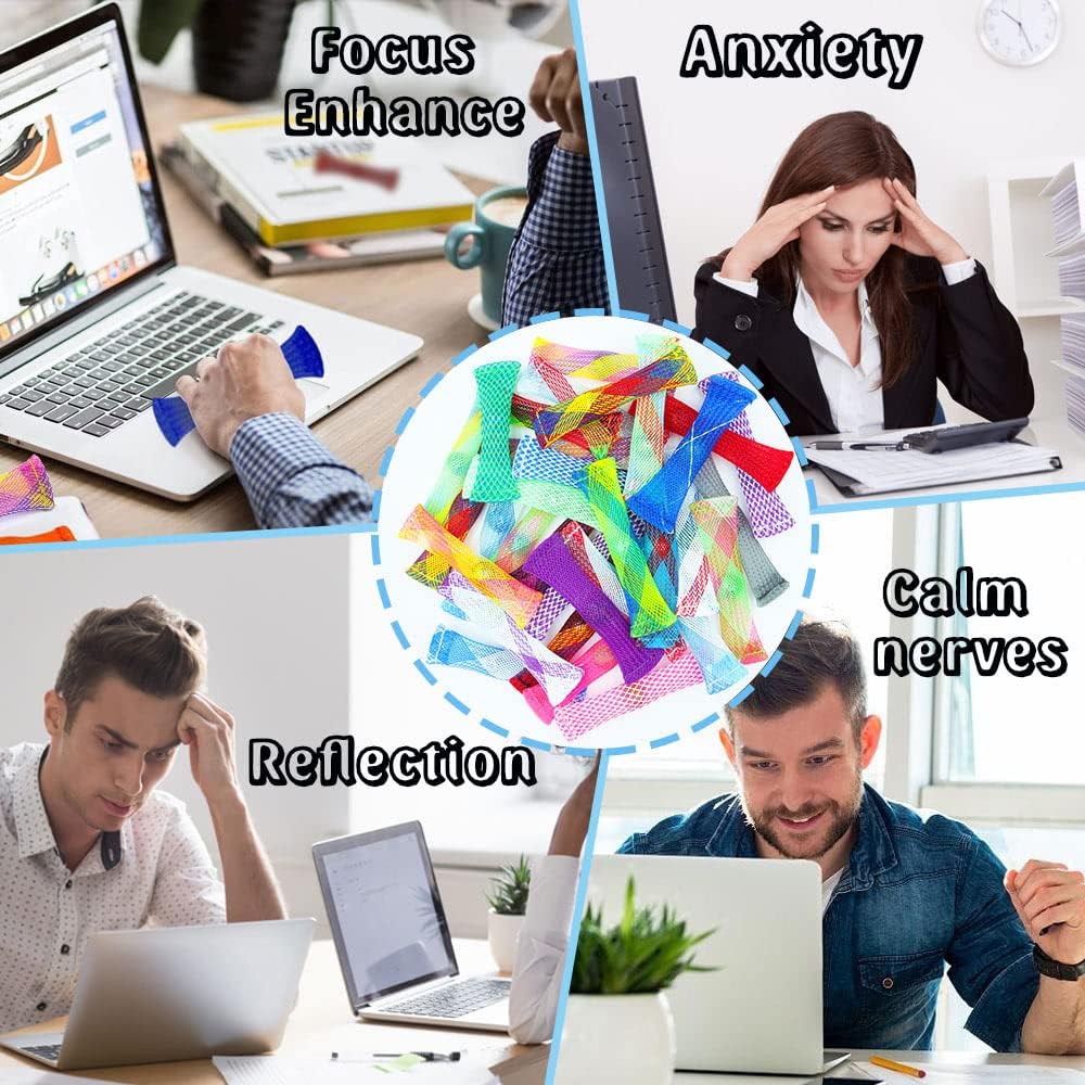 42 Pack Mixed Color Marble Mesh Fidget Toys,FIDGET TOY Stress Relieve toy, Focus Enhance, Marble and Mesh Fidgets for Adults and Children with ADHD ADD OCD Autism