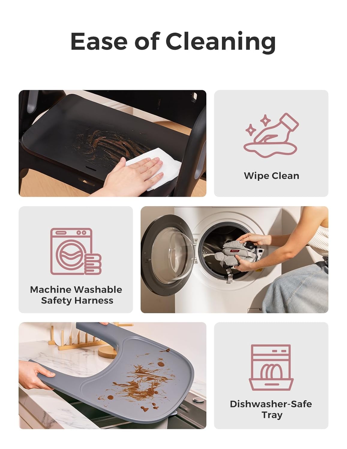 Momcozy DinerPal Wooden High Chair for Babies, Toddlers & Adults Up to 308 Lbs, Convertible Baby Highchair with Food-Grade Tray, Dishwasher-Safe, Adjustable & Ergonomic, Midnight Black