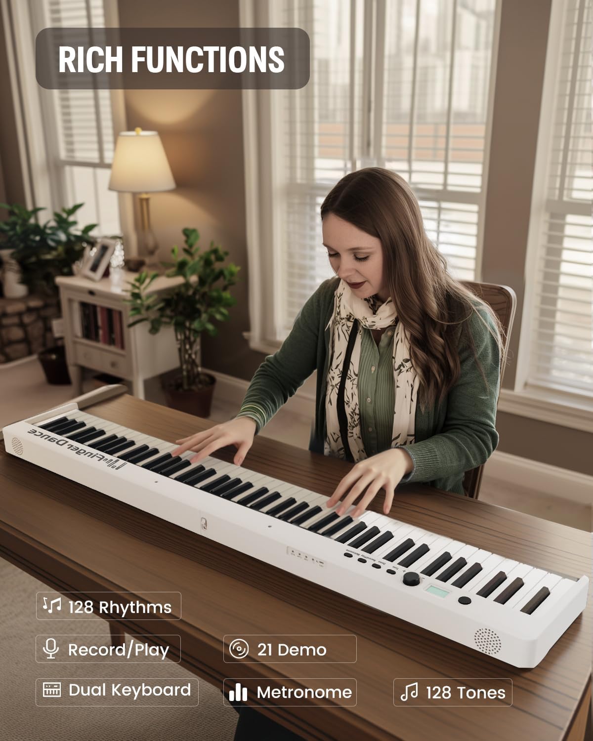 Finger Dance Folding Piano Keyboard 88 Keys, Portable Electric Keyboard with Bluetooth MIDI, Full Size Digital Piano, Wood Grain, Semi-Weighted, Touch Sensitive, with Storage Bag for Beginner