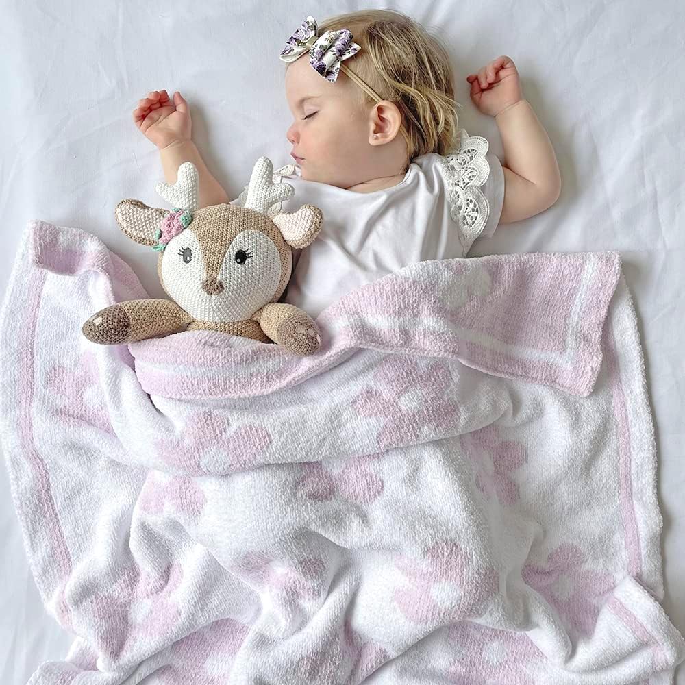 Living Textiles Chenille Baby Blanket - Purple Flower Ultra Soft, Thick, and Versatile | Warm Blanket for Newborns, Throw Blanket for Crib, Stroller Cover | Perfect Baby Gift 75 x 85 cm