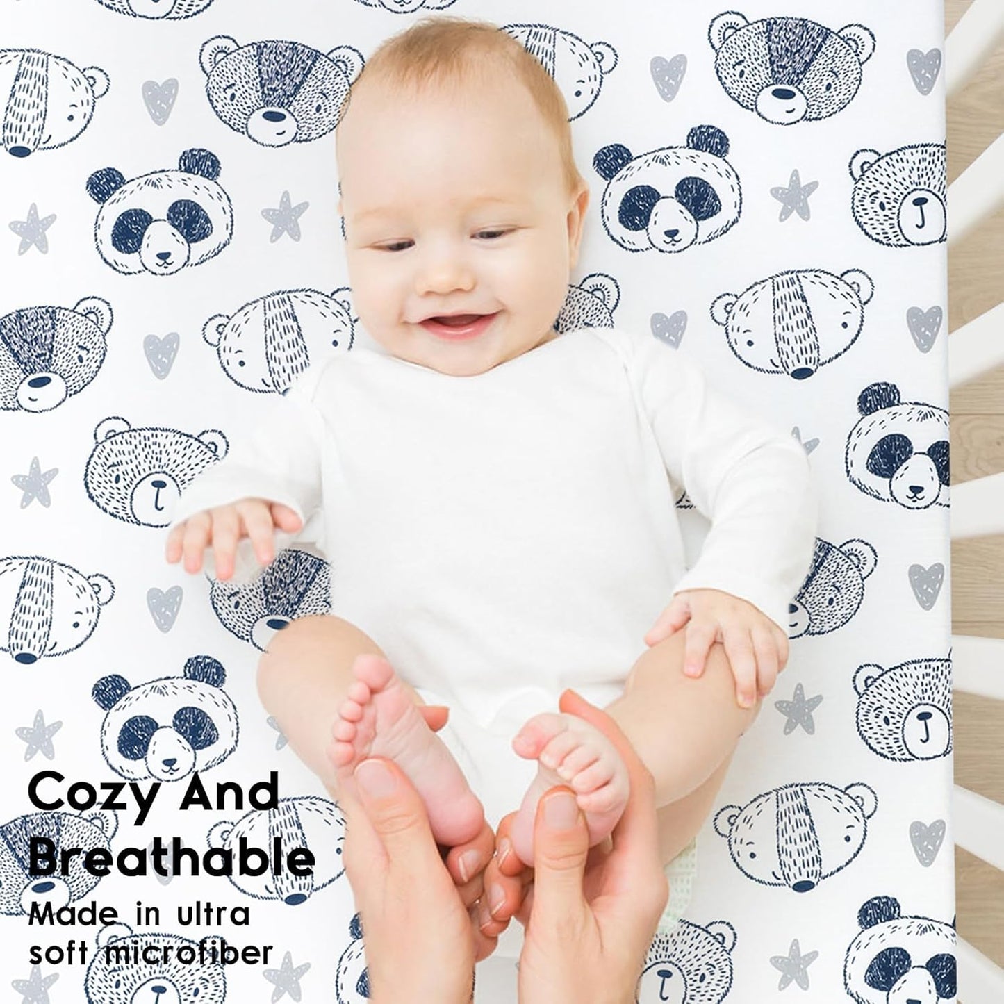 Yoofoss Pack and Play Sheets Fitted, Mini Crib Sheets 2-Pack for Pack N Play Mattress, Stretchy Playard Sheet, Soft and Breathable (Panda)