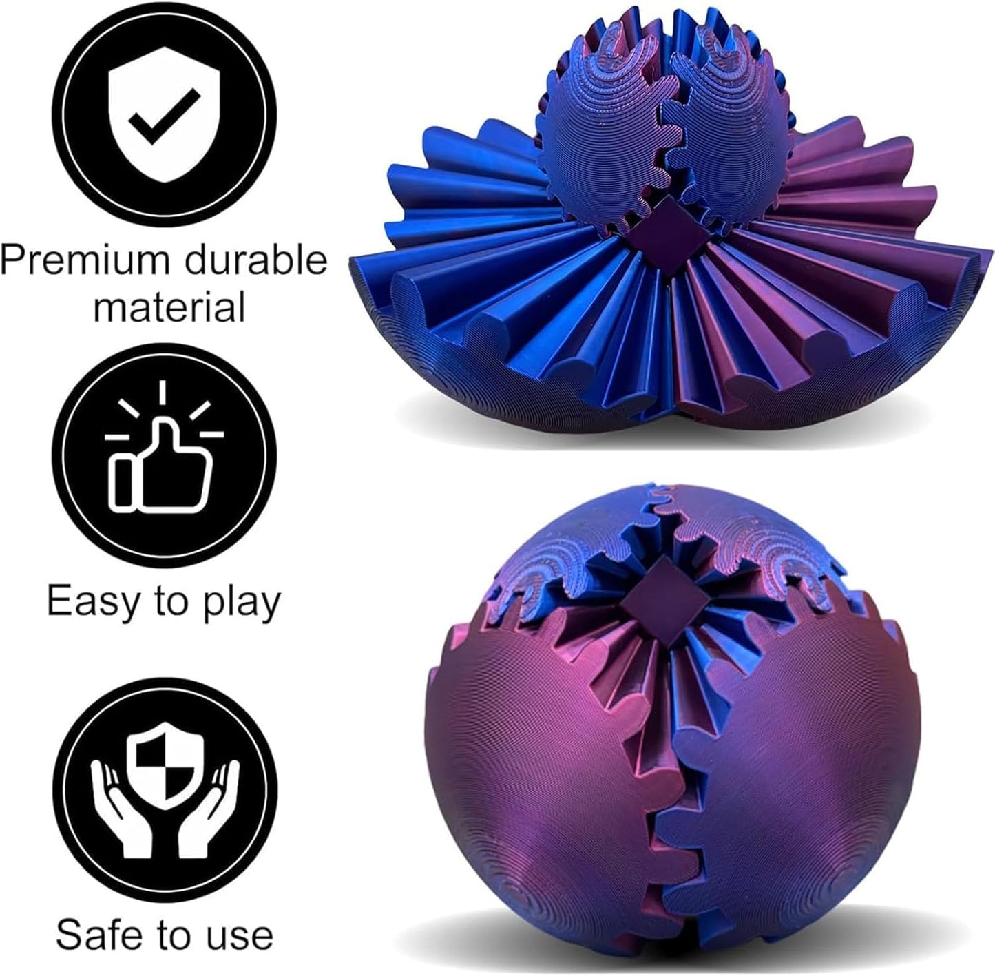 3D Printed Gear Ball, Gear Sphere Fidget Toy, Gear Ball Spin Ball or Cube Fidget Toy, Stress Ball, GearSphere Desk Toy for Stress and Anxiety Relaxin Kids Adult Birthday (Laser Violet)