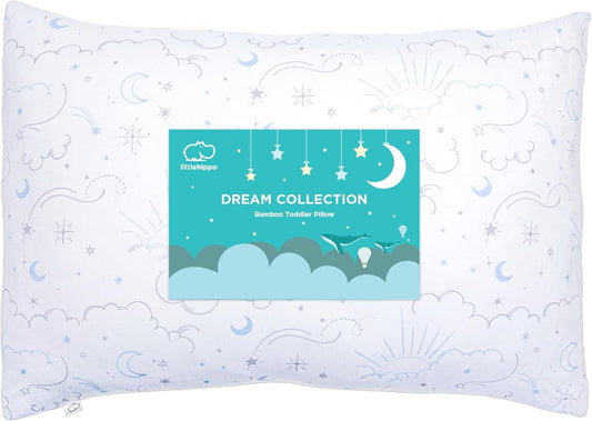 LittleHippo Toddler Pillow with Viscose Derived from Bamboo Pillowcase - 13x18 Hypoallergenic Toddler Pillow for Sleeping, Kids, Travel, Mini, Bed, Bedroom, Car, Playroom, and Nursery (Celestial)