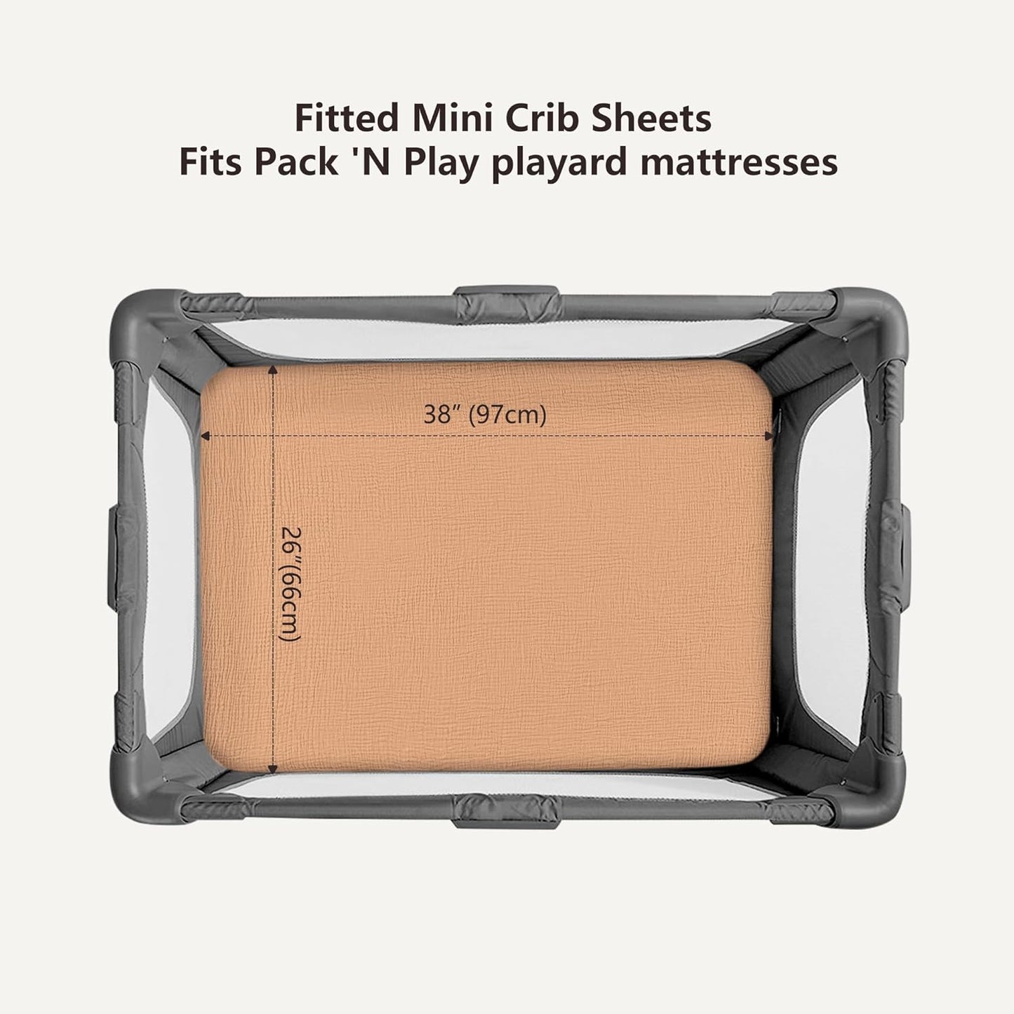 Bearmoss Muslin Mini Crib Sheets for Pack N Play Mattress - 100% Cotton - 38"x24" Soft Breathable Playard Baby Crib Sheets Neutral for Boys Girls - 2 Pack (Brown Moon)