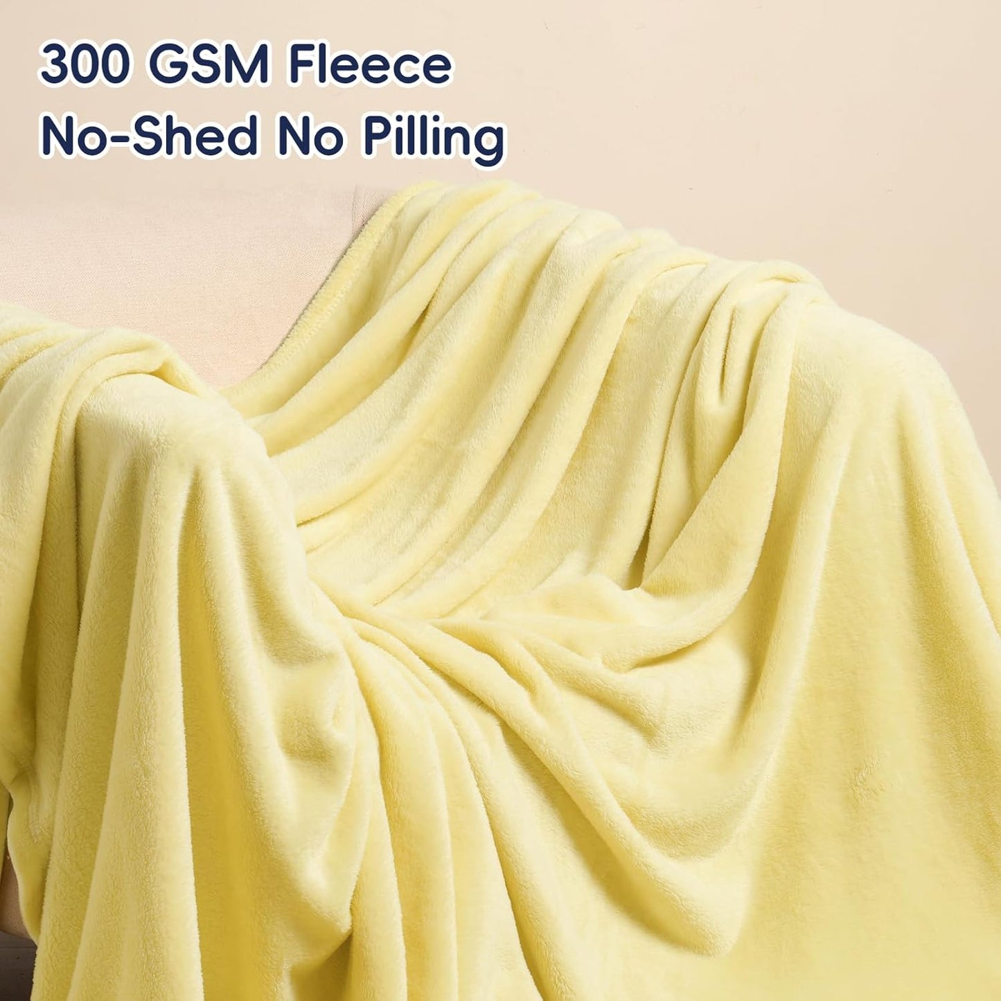 PHF Ultra Soft Fleece Blanket Twin Size, No Shed No Pilling Luxury Plush Cozy 300GSM Lightweight Blanket for Bed, Couch, Chair, Sofa Suitable for All Season, 66" x 90", Yellow