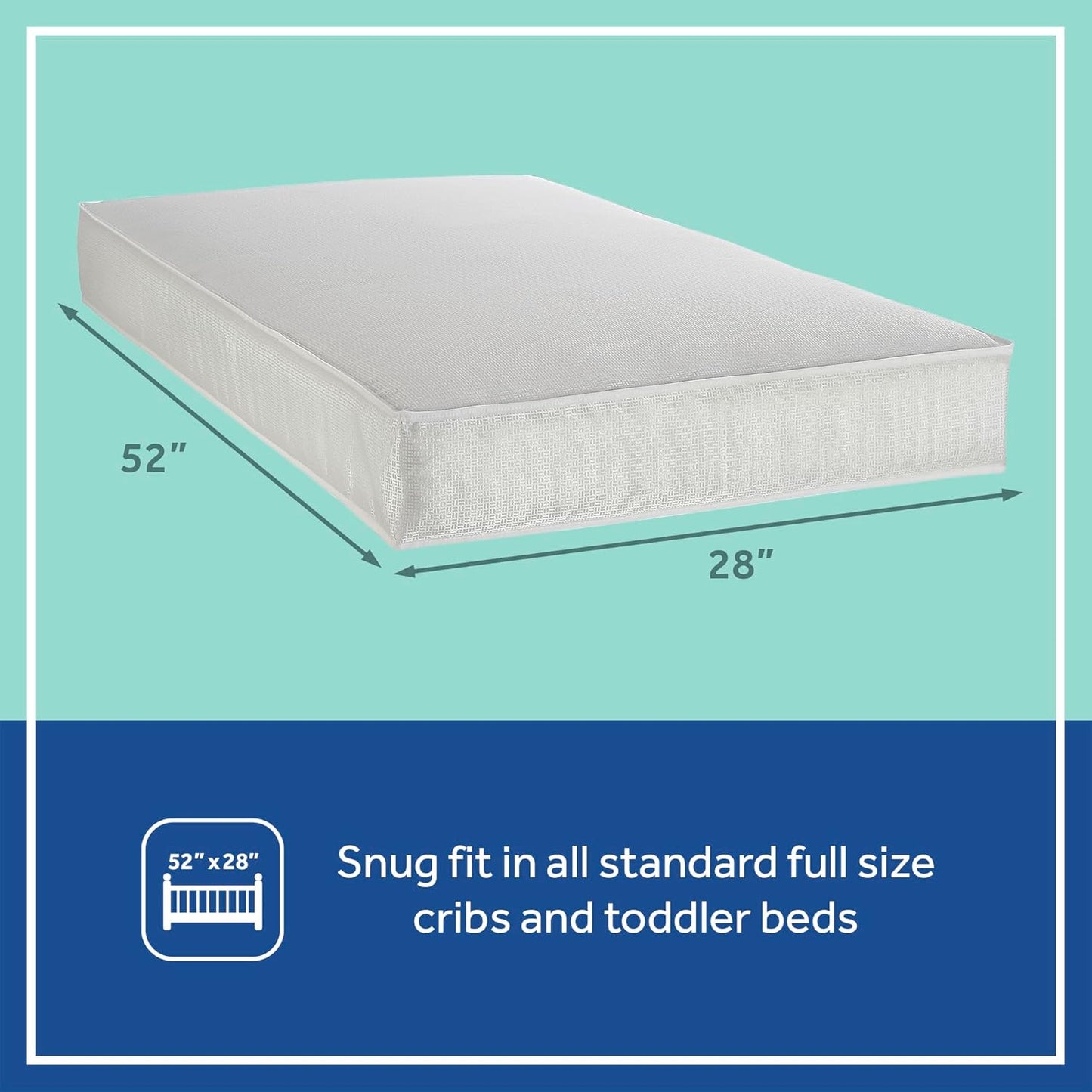 Sealy Baby Cozy Cool Hybrid Breathable Crib Mattress, GREENGUARD GOLD Certified, Made in USA, Cooling Foam, 2 Stage, Toddler Bed Fit, 204 Coils & Cotton Cover, Safety & Quality Tested, 52x28"