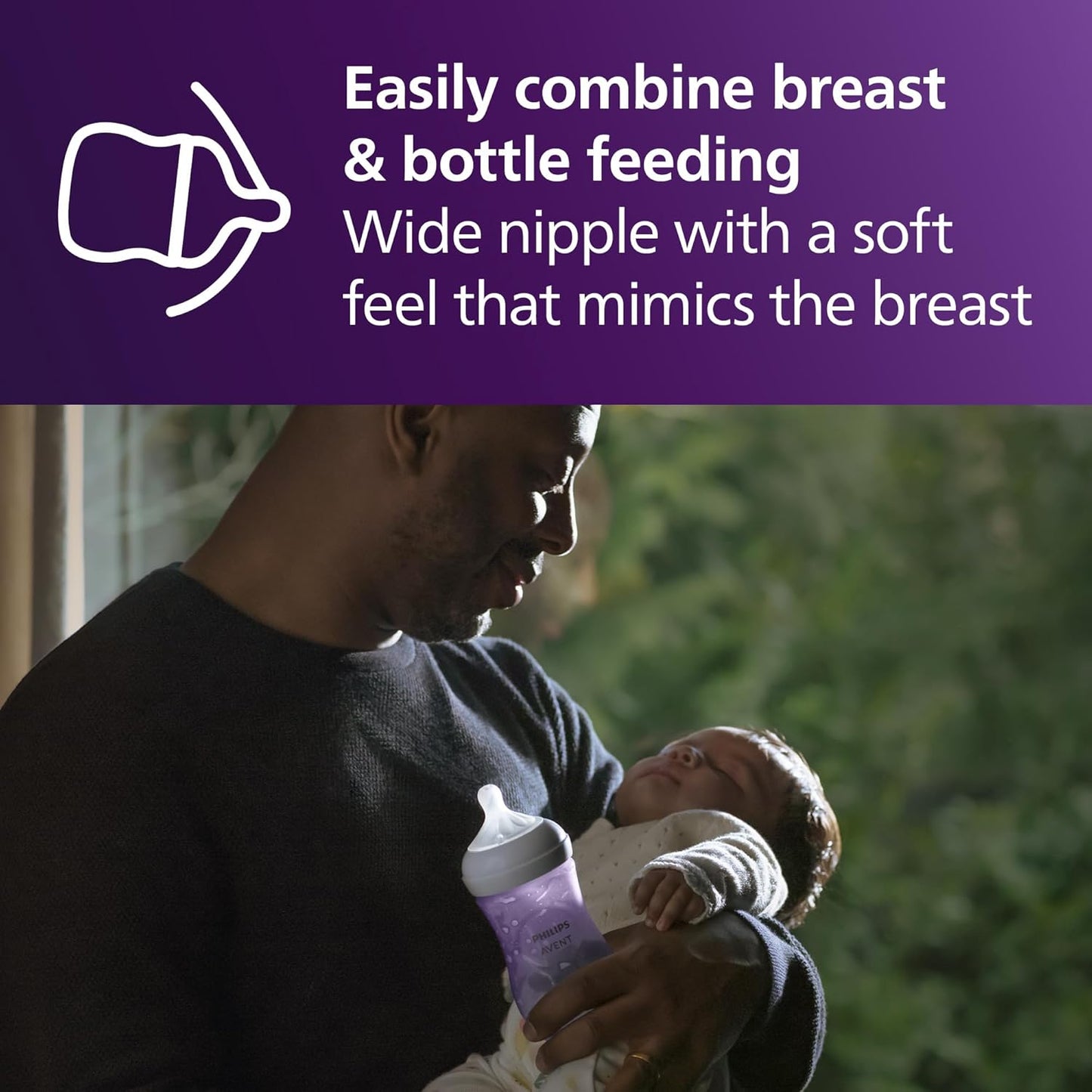 Philips Avent Natural Baby Bottles with Natural Response Nipples (Medium Flow, Flow 3), 9oz, Purple, 4-Pack, SCY903/34