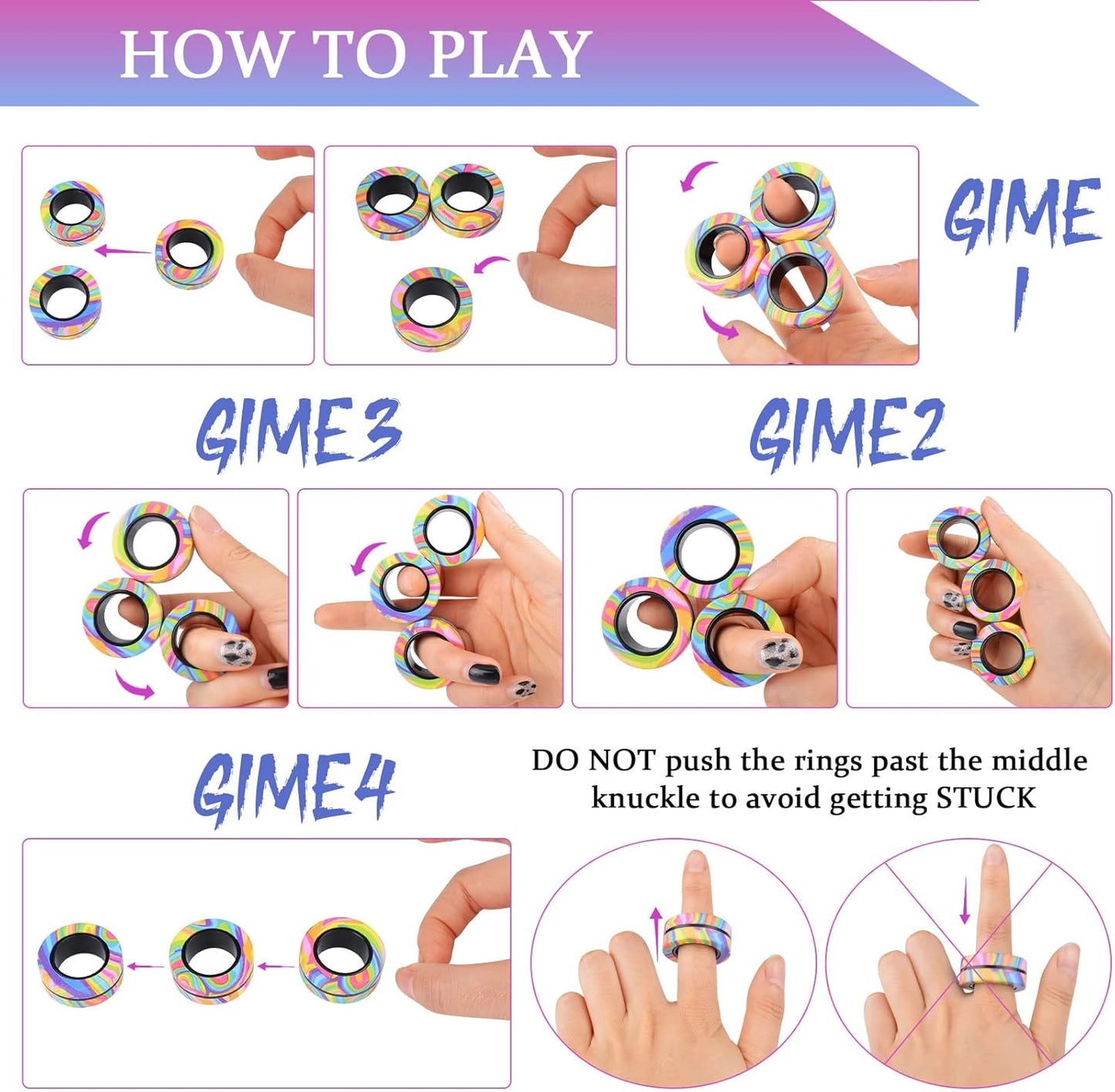 3Pcs Magnetic Rings Fidget Toy Set, ADHD Anxiety Magnetic Fidget Toys Adults Fidget Spinner Rings for Relief, Easter Basket Stuffers Valentines Gifts for 8+ Year Old Teen Boy Girl