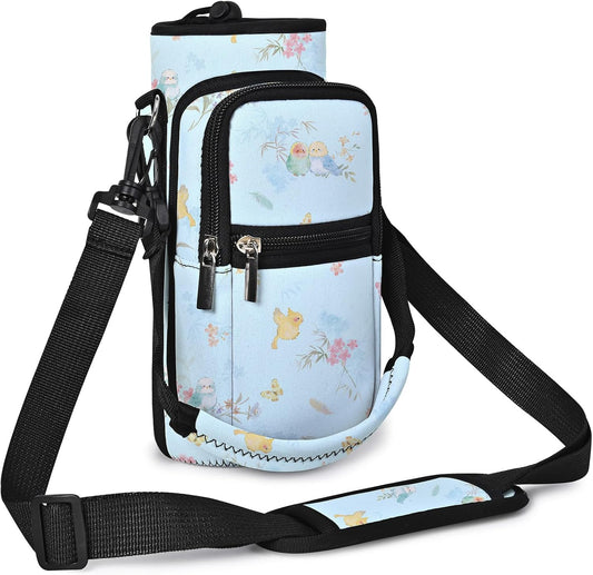 25/32/40/64oz Water Bottle Bag Holder Carrier-Insulated Crossbody Sling Case Sleeve with Strap & Pockets for Men Women Gym Cycling Travel Walking Hiking Camping