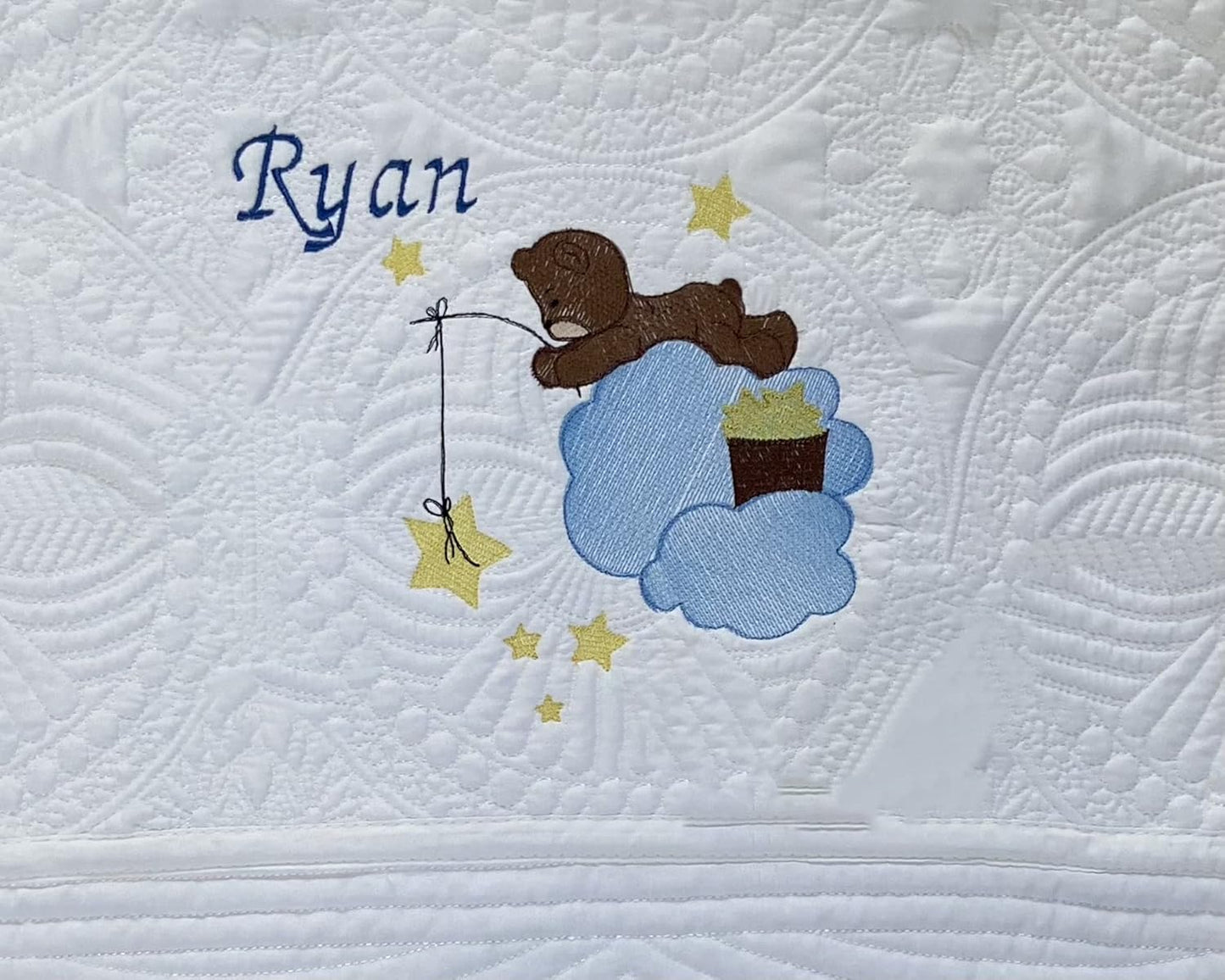 Personalized Baby Blanket Baby Quilt Monogrammed Blankets for Boys and Girls Embroidered Baby Gifts (Teddy Bear Stars)