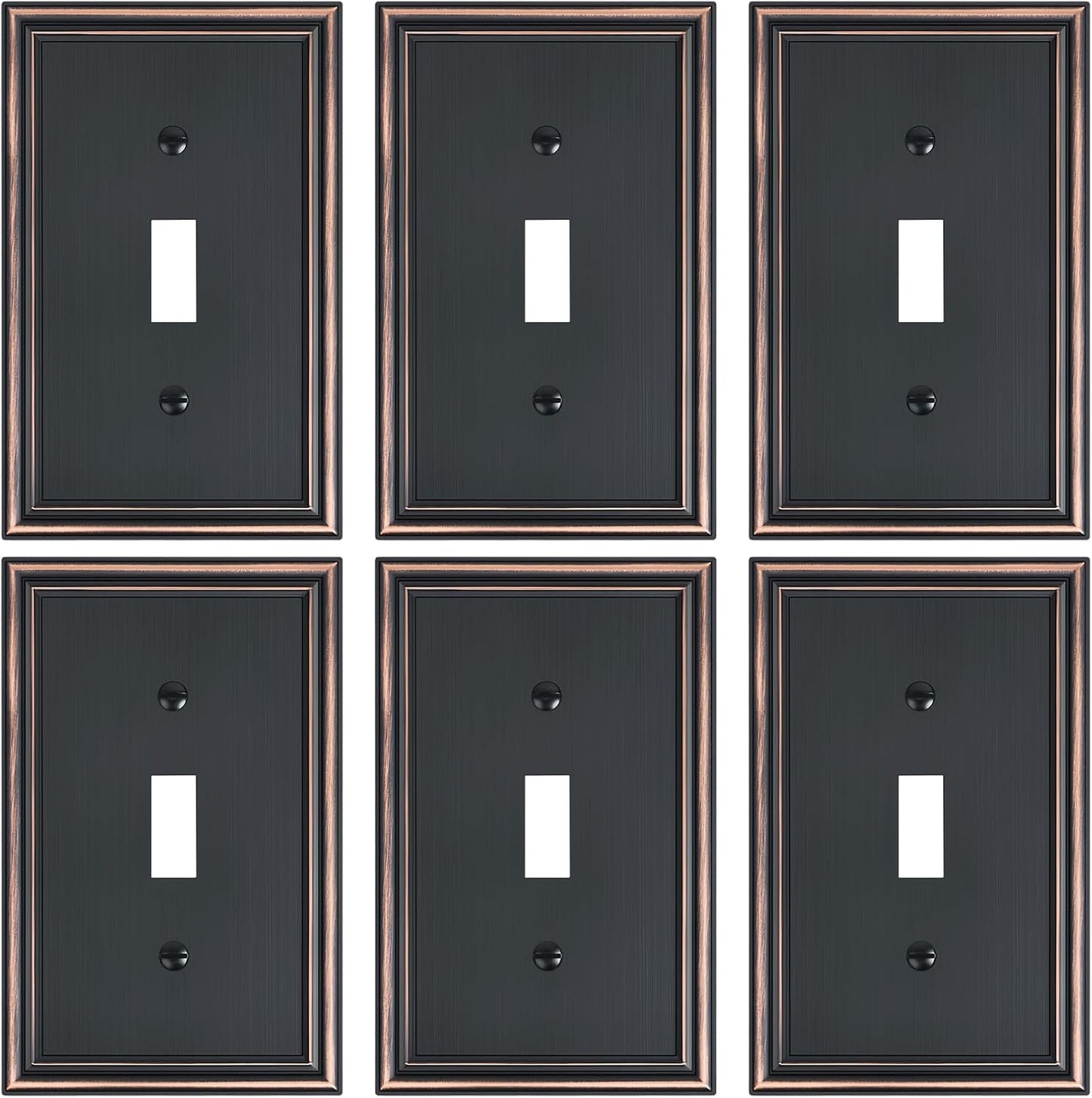 6-Pack Single Toggle Light Switch Cover Plate, Durable Solid Zinc Alloy Decorative Switch Plate Covers, Aged Bronze 1 Gang Wall Plate, Corrosion Resistant