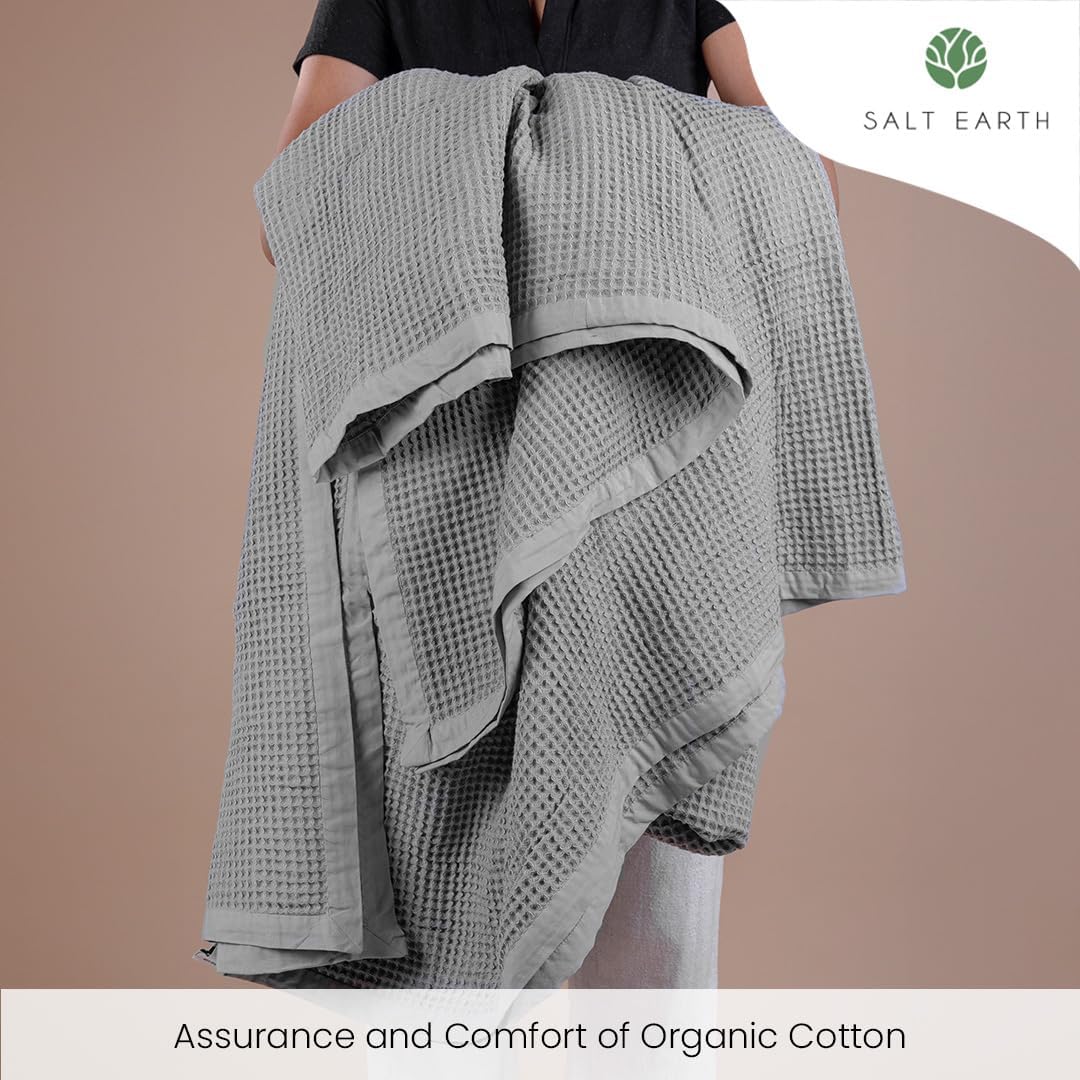 Salt Earth GOTS Certified 100% Organic Cotton Throw Blanket, 55" x 60" Waffle Blankets & Throws for Bed, Throw Blanket for Couch, Modern & Cozy Blanket, All Season,Comfy & Soft Blanket(Scottish Grey)