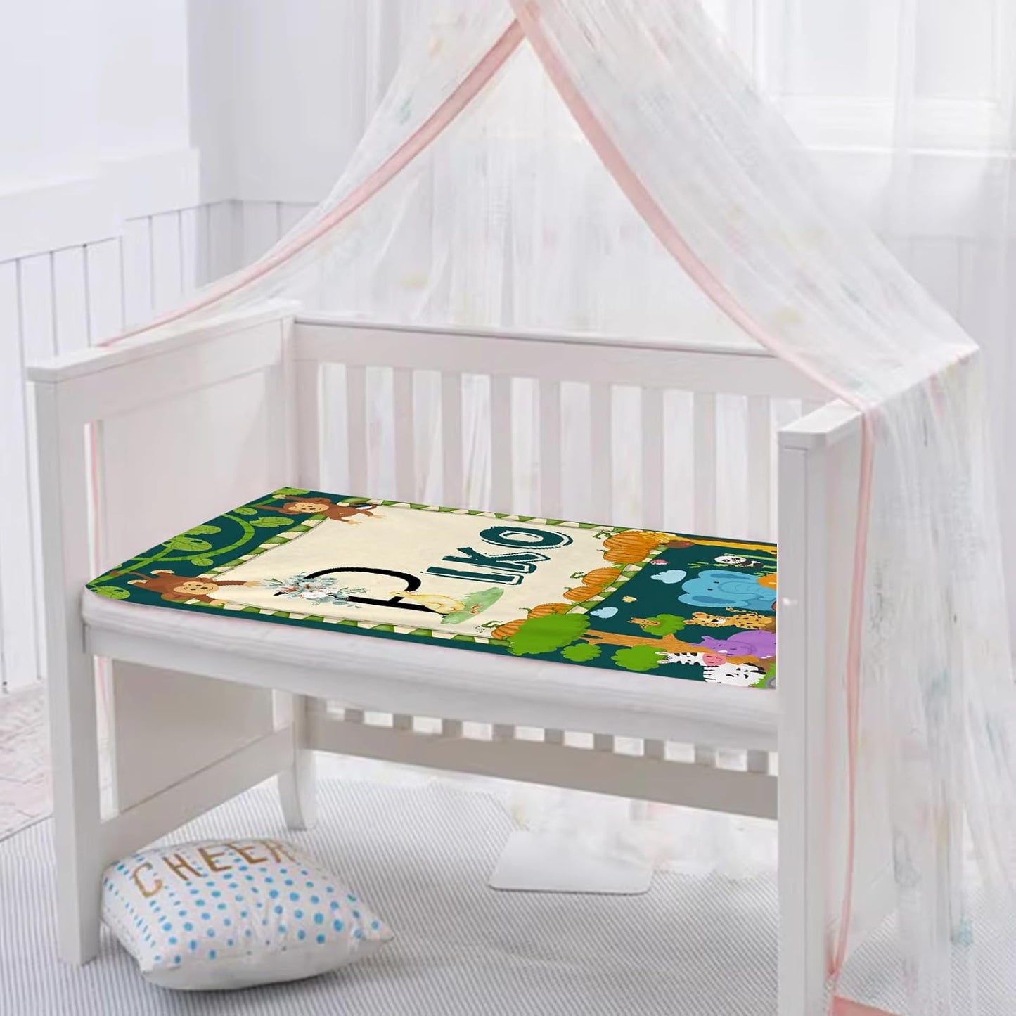 Personalized Cute Animals Name Blanket, Custom Monogram Name Blankets Elephant Monkey Toddler Boy Soft Flannne Swaddling Blankets Customized Memorial Gift for Infant Newborn Shower